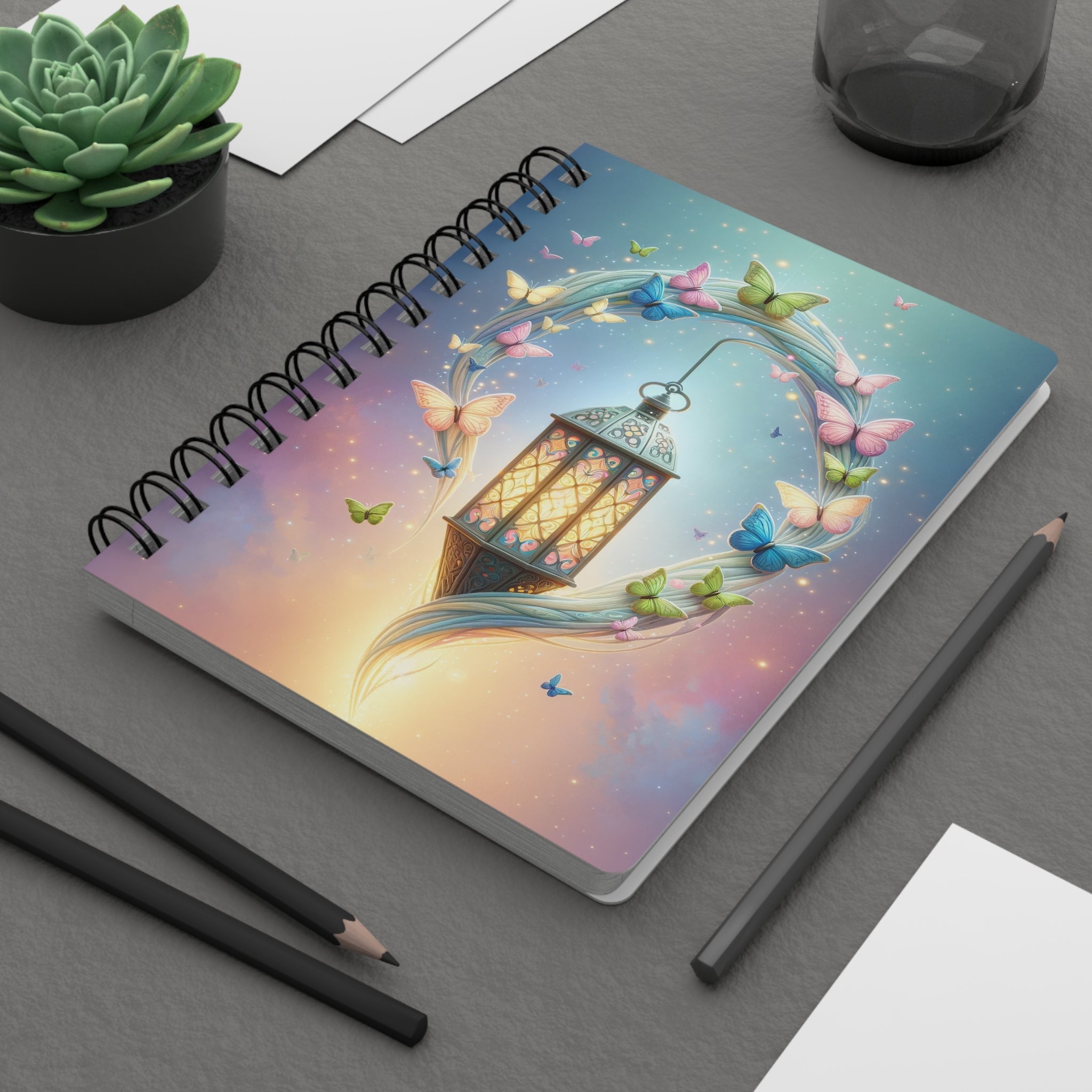 Lamp with coloured butterflies - Spiral Notebook