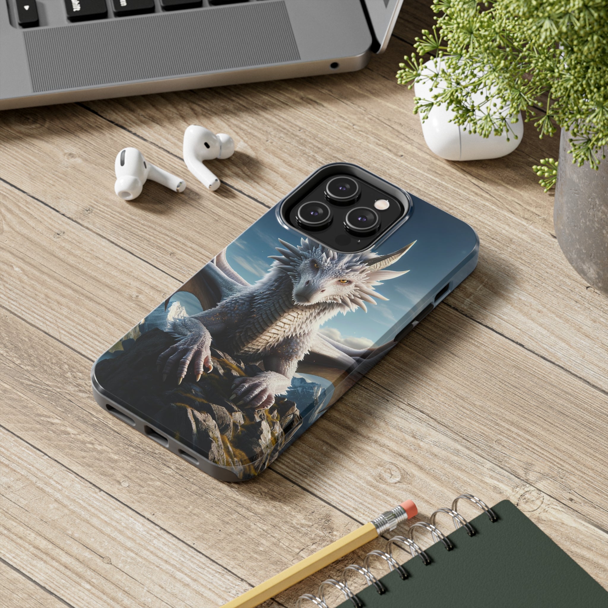 White dragon on a rock - Tough Phone Case