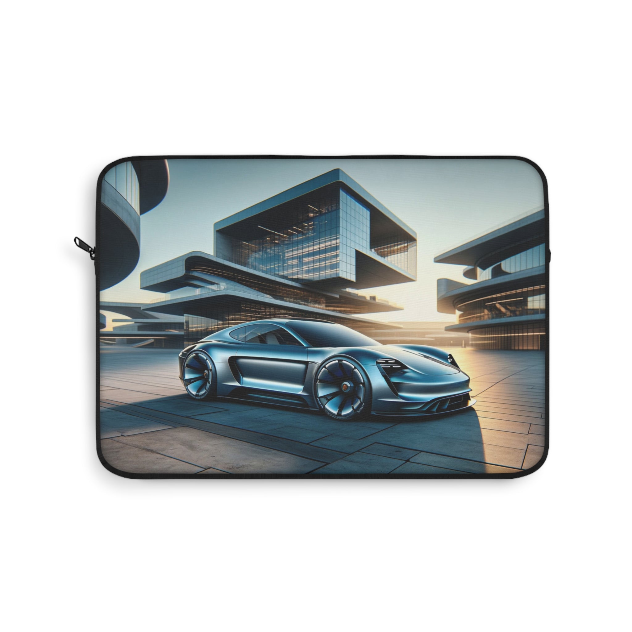 Blue car and buildings - Laptop Sleeve