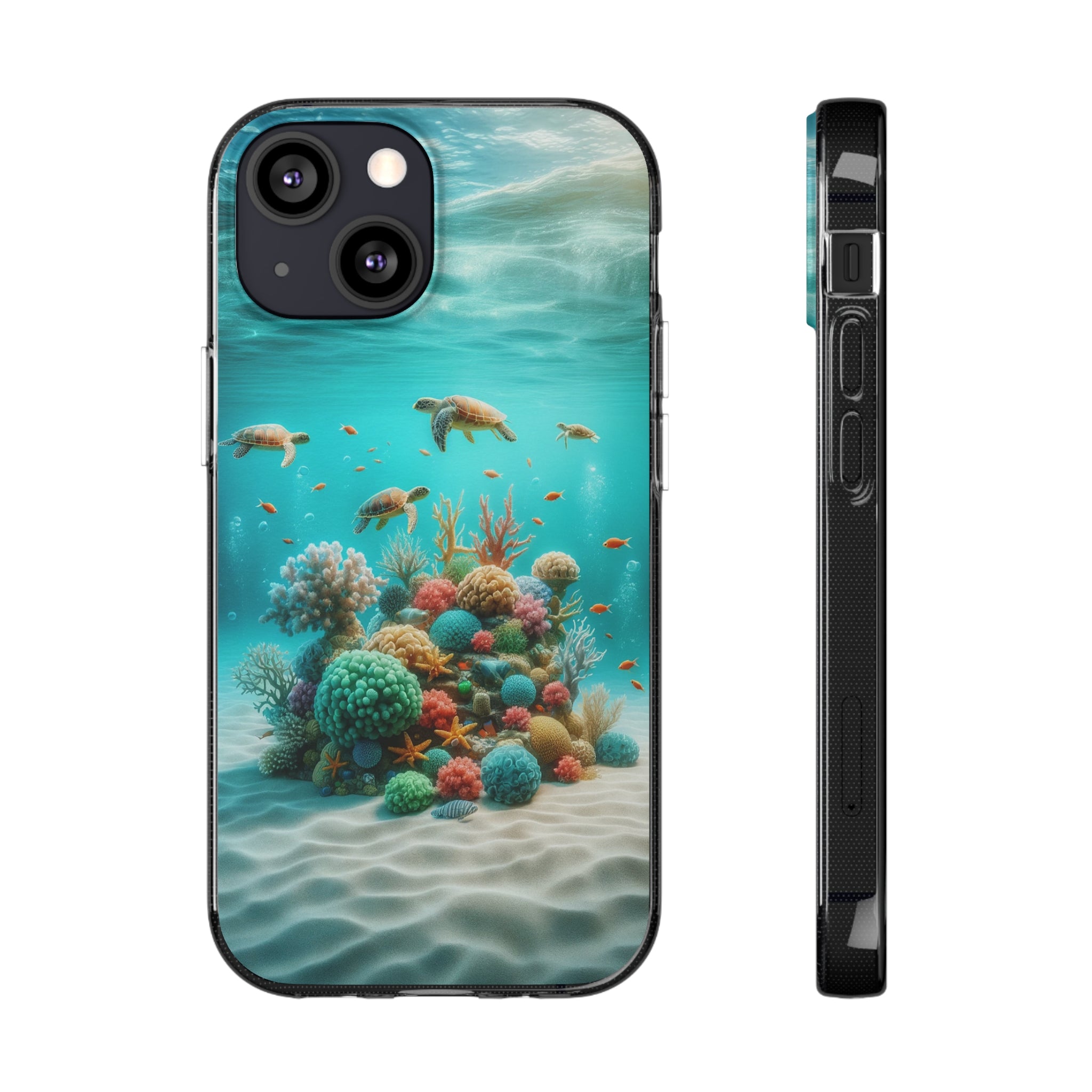 Turtles on coral reef - Soft Phone Case