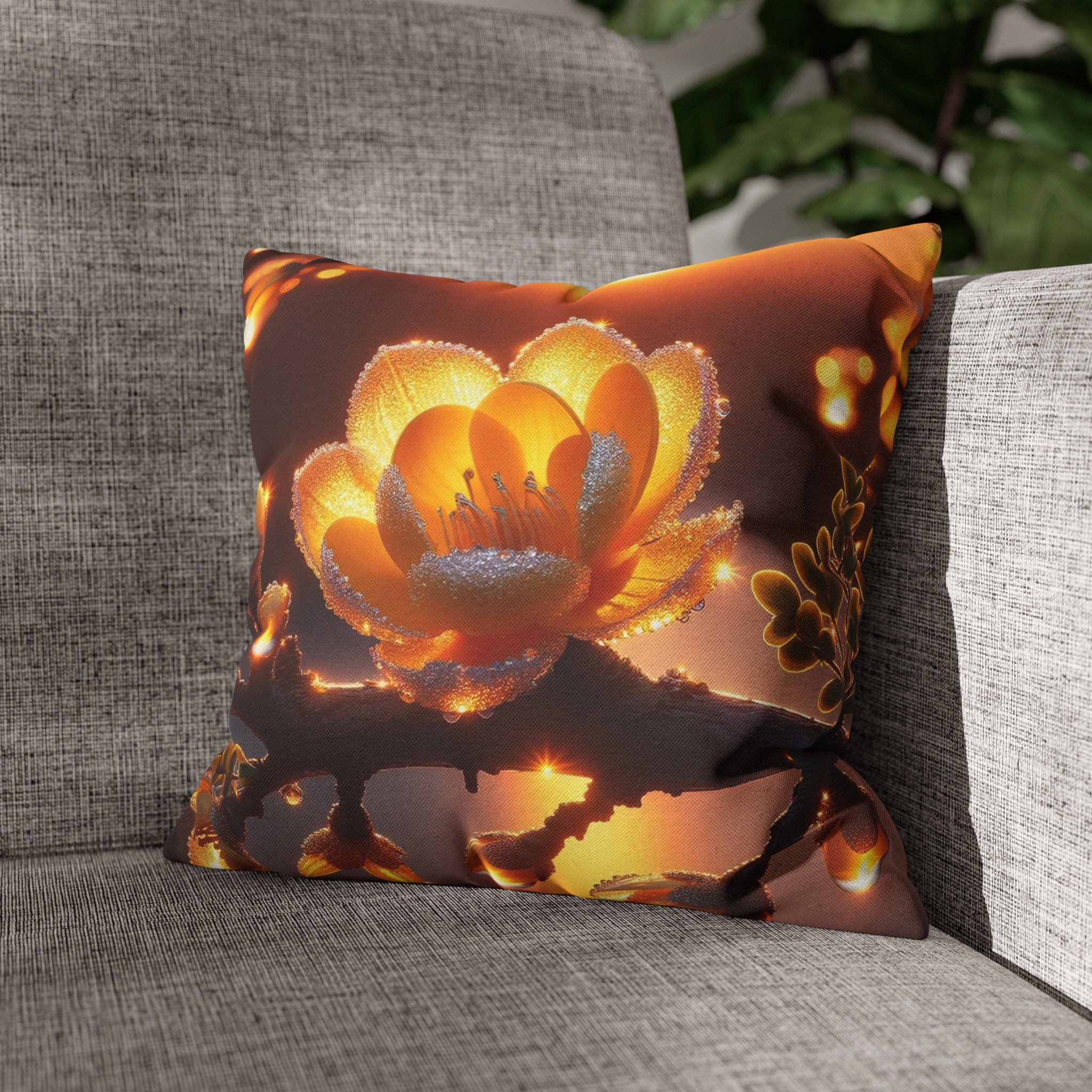 Yellow diamond flowers (1) - Polyester Square Pillowcase