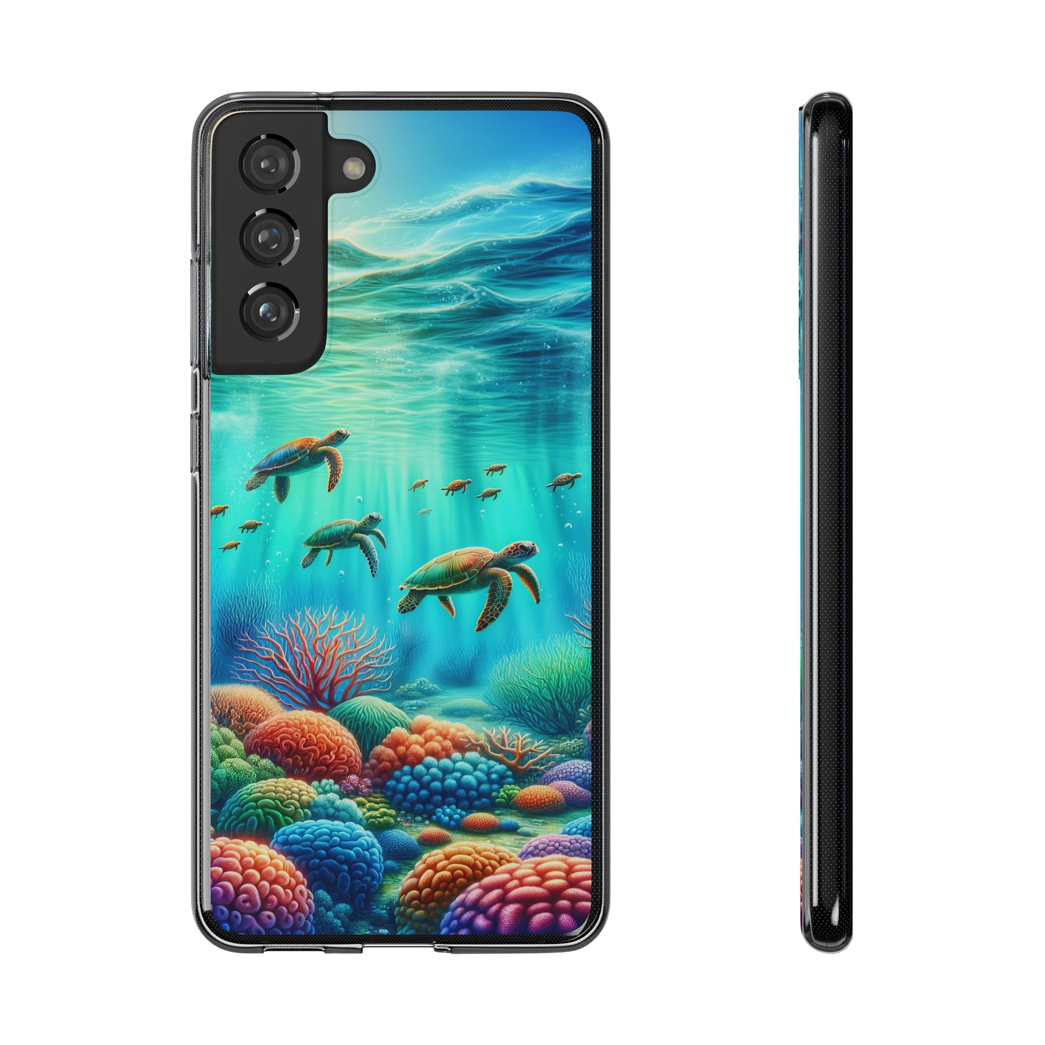 Turtles and coral reef - Soft Phone Case