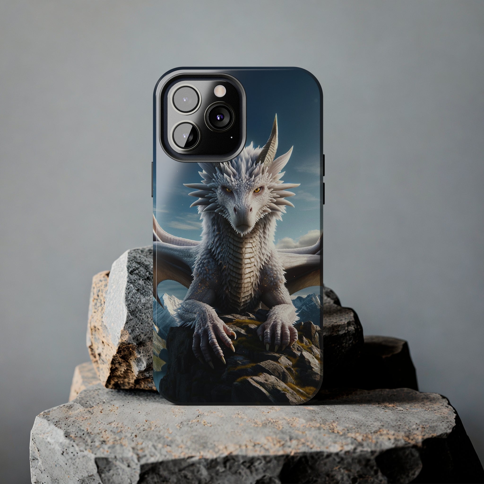 White dragon on a rock - Tough Phone Case