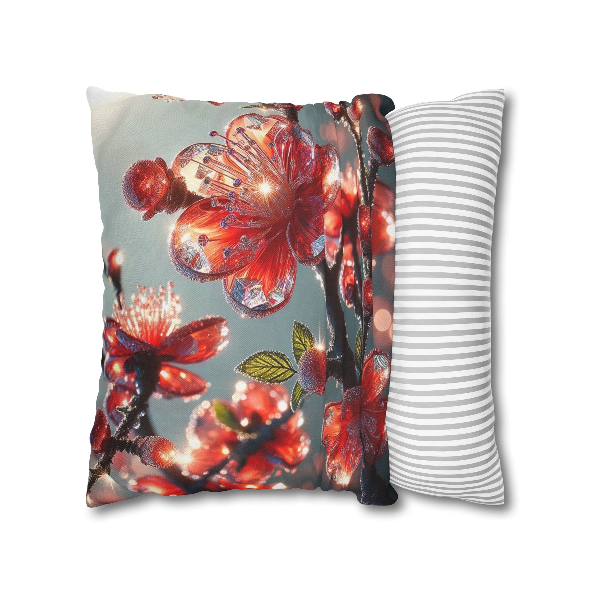 Red diamond flowers (1) - Polyester Square Pillowcase