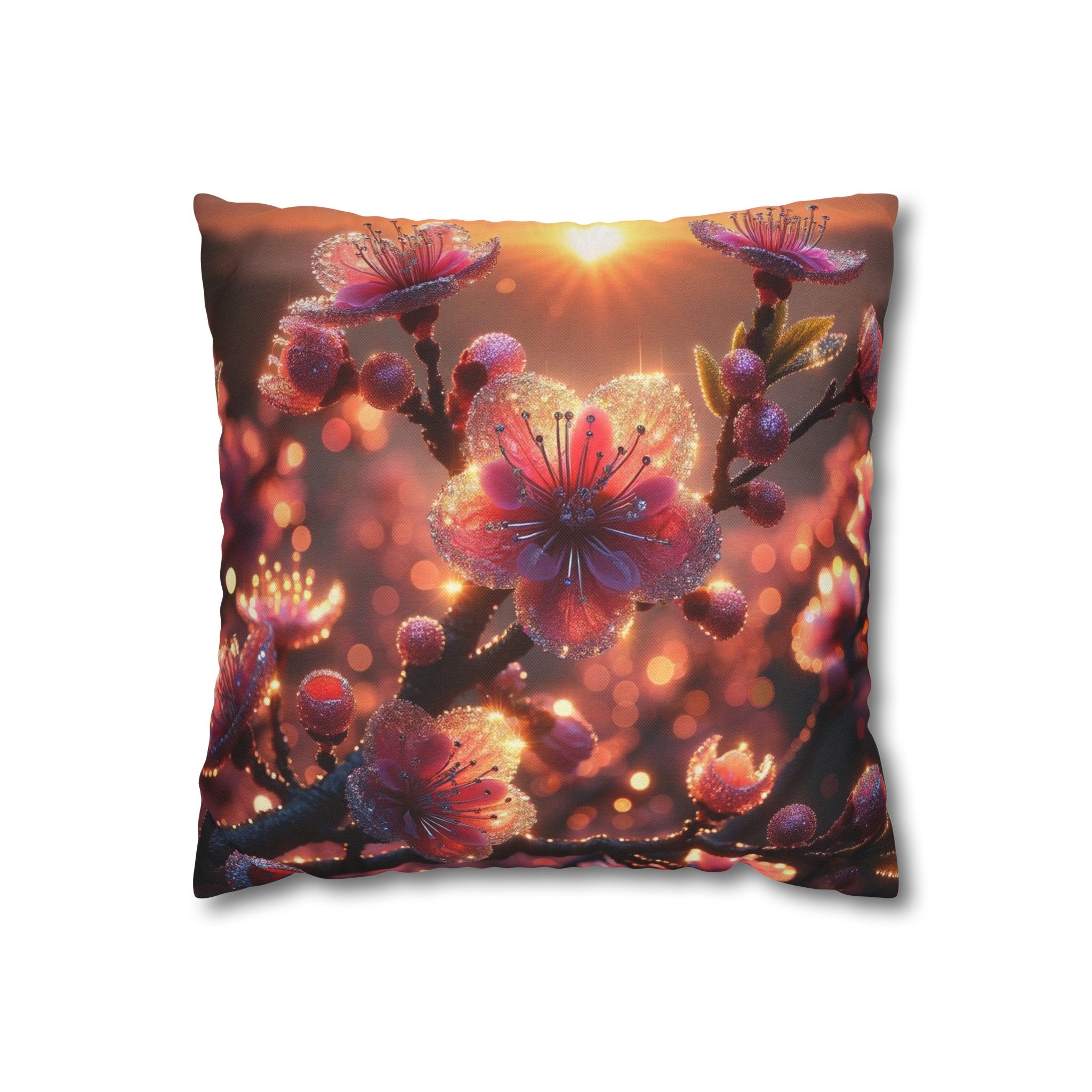 Pink diamond flowers (3) - Polyester Square Pillowcase