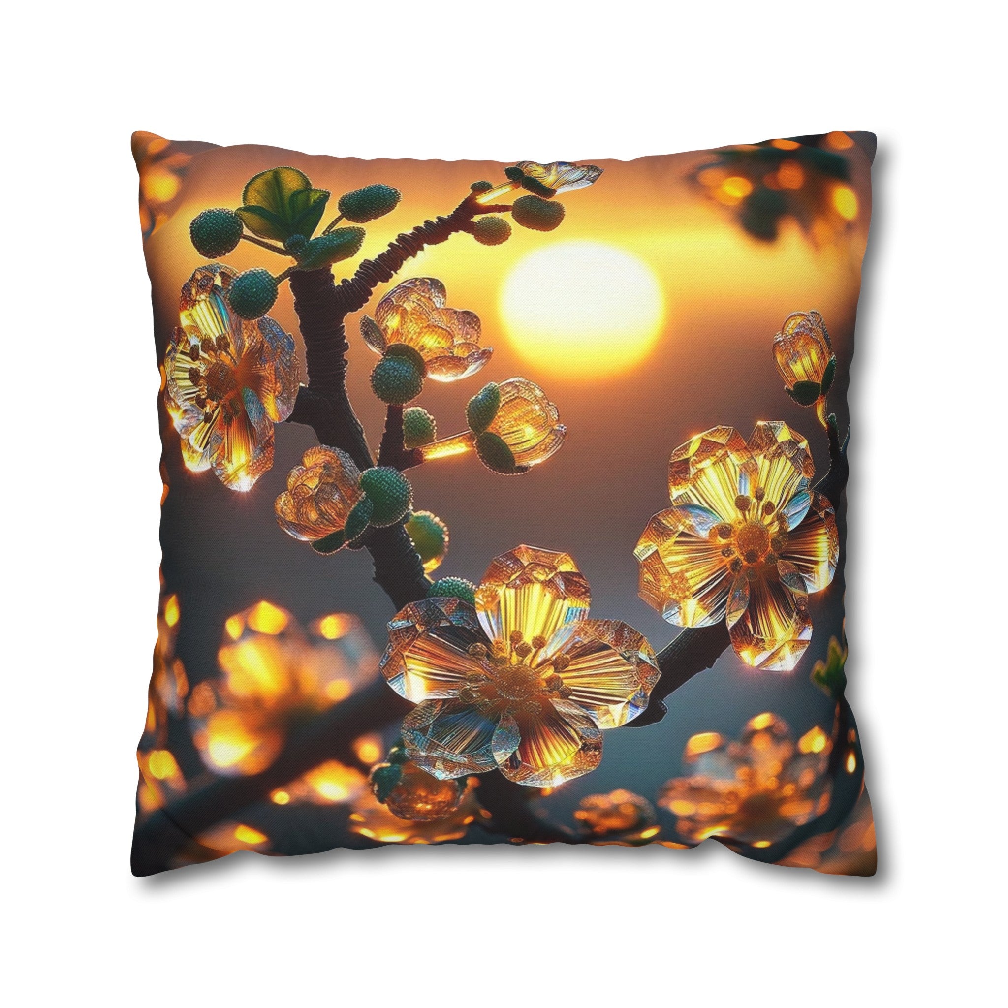 Yellow diamond flowers (4) - Polyester Square Pillowcase