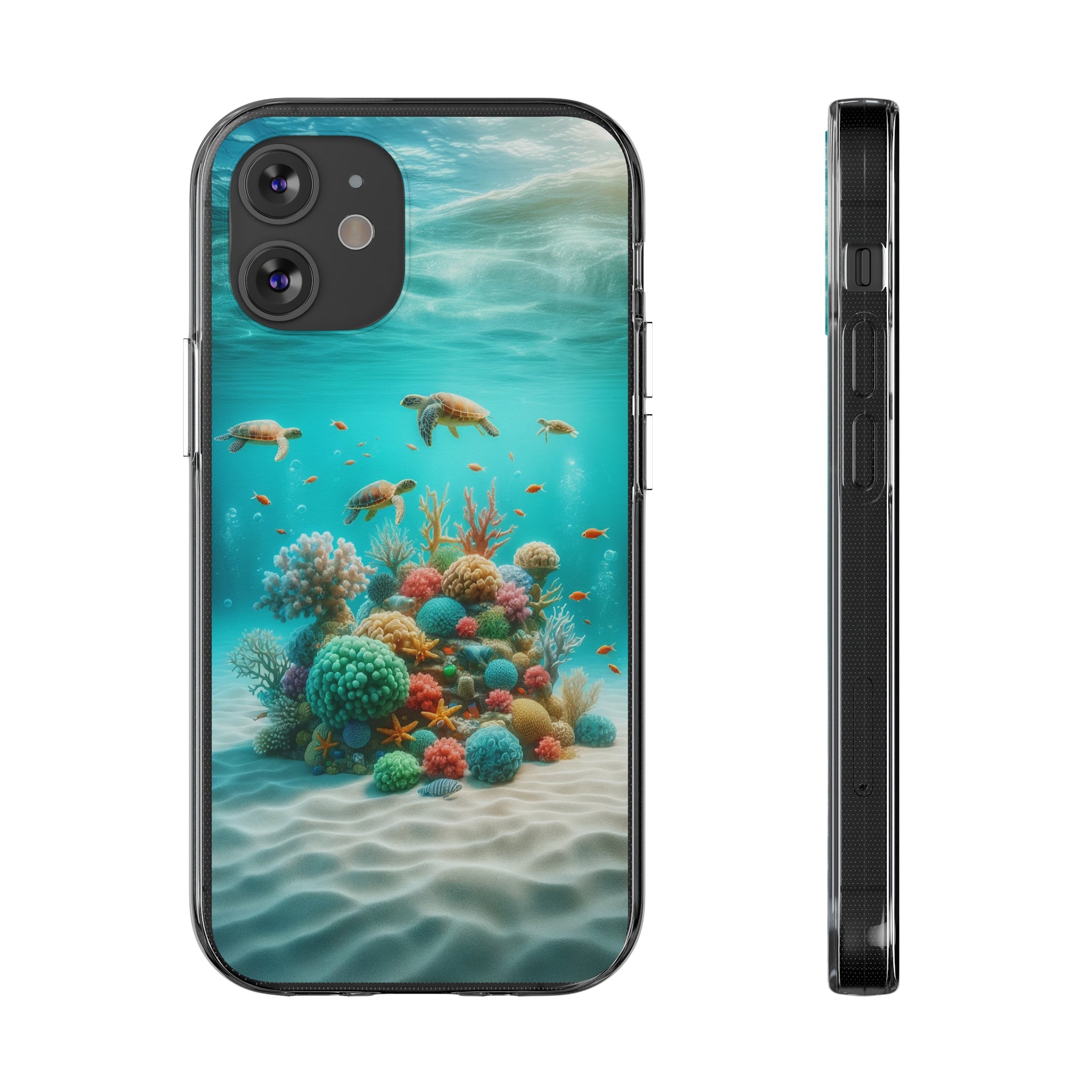 Turtles on coral reef - Soft Phone Case