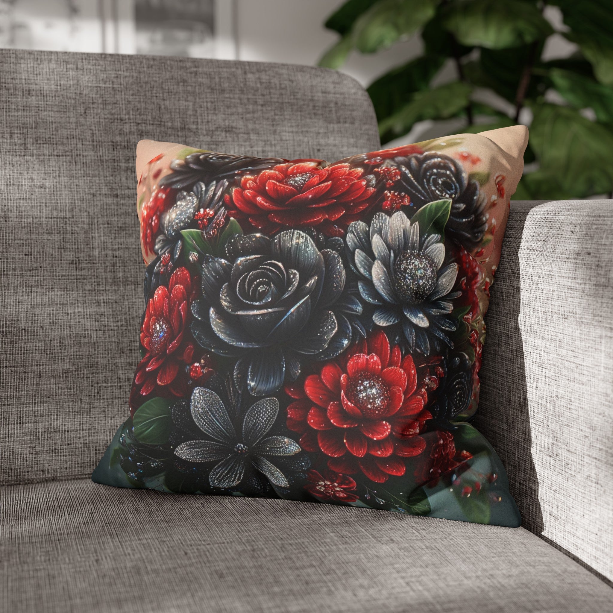 Black and Red Bouquet (1) - Suede Square Pillowcase