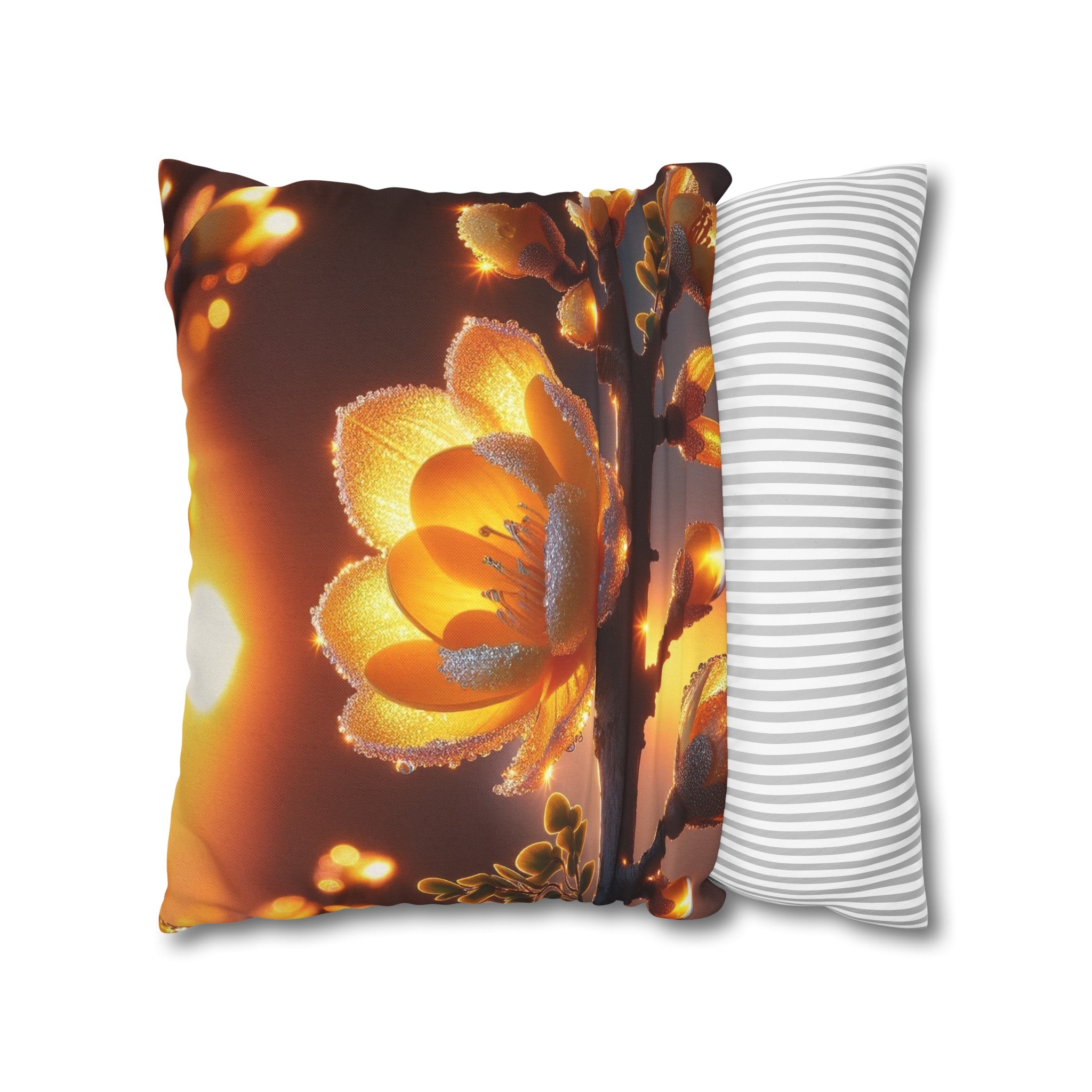 Yellow diamond flowers (1) - Polyester Square Pillowcase