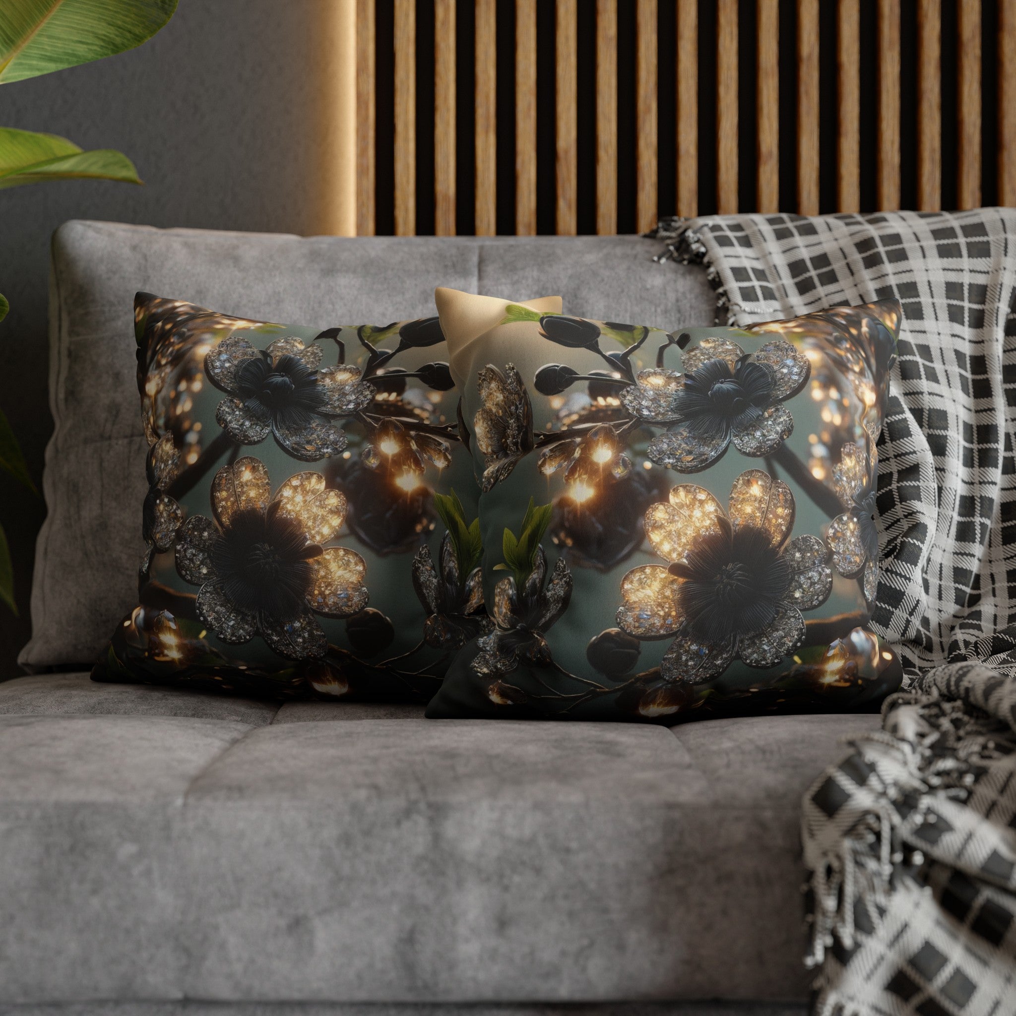 Black diamond flowers (1) - Suede Square Pillowcase