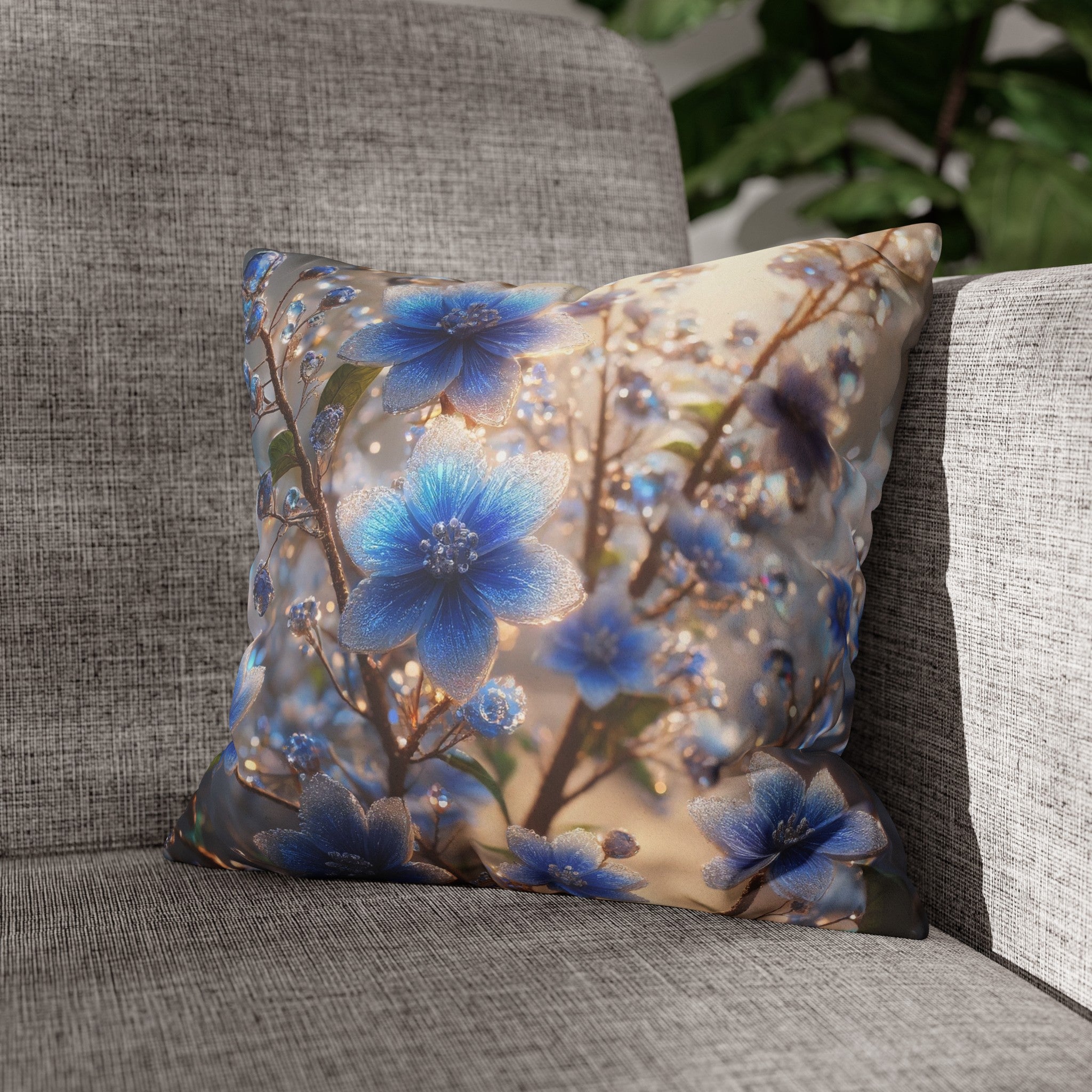 Blue, diamond flowers (4) - Suede Square Pillowcase