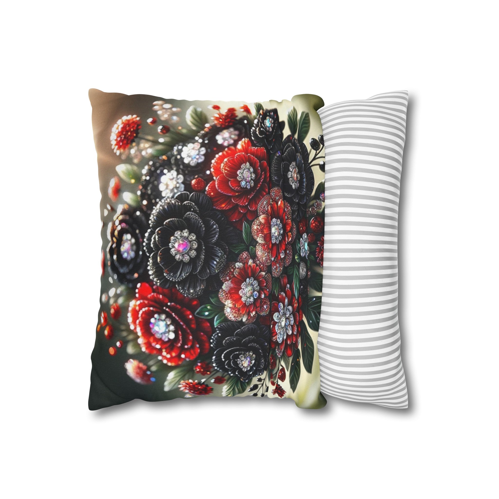 Black and Red Bouquet (2) - Polyester Square Pillowcase