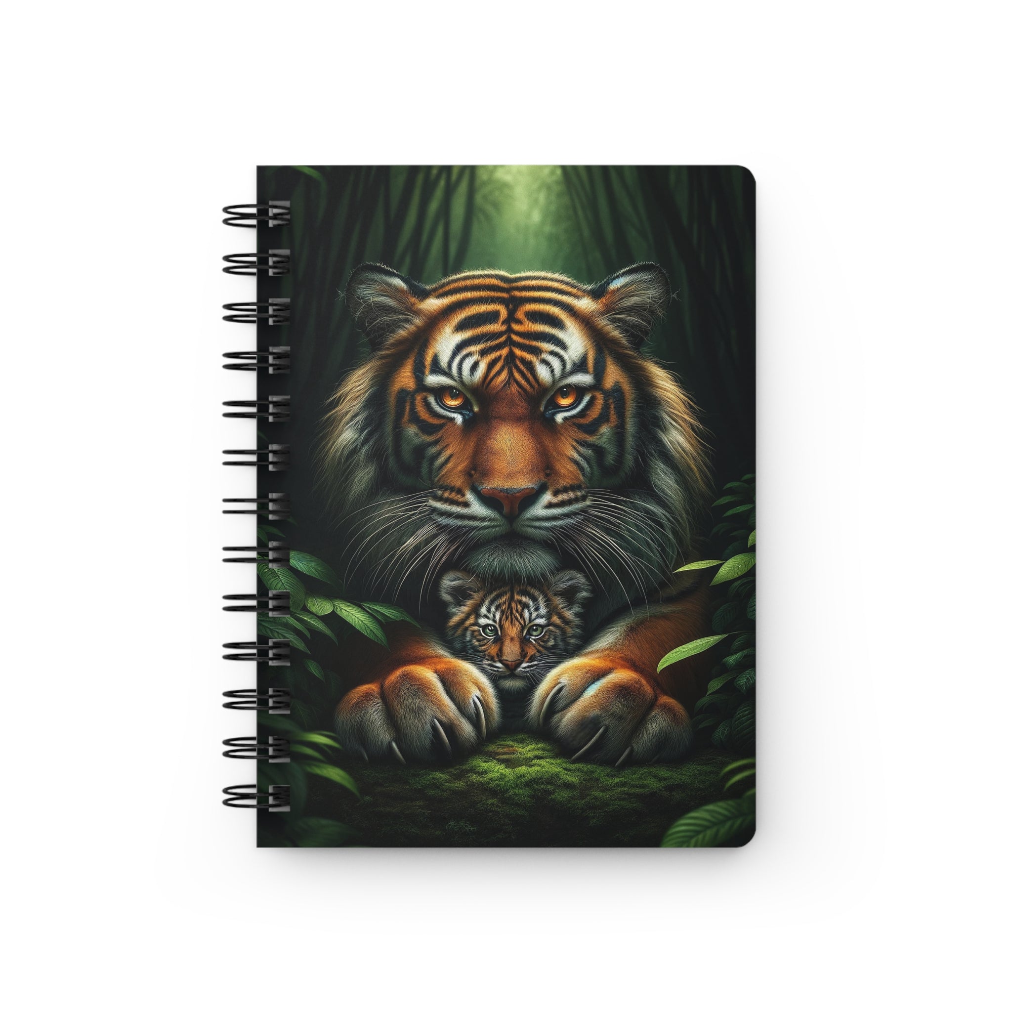 Mother tiger protecting her cub - Spiral Notebook