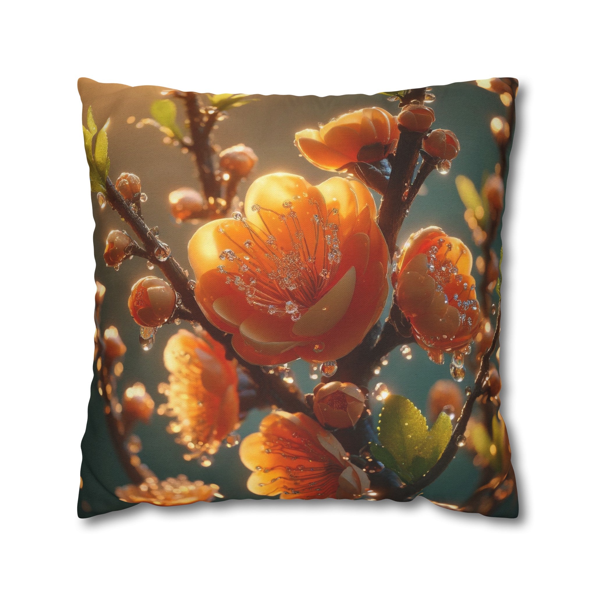 Orange diamond flowers (2) - Polyester Square Pillowcase