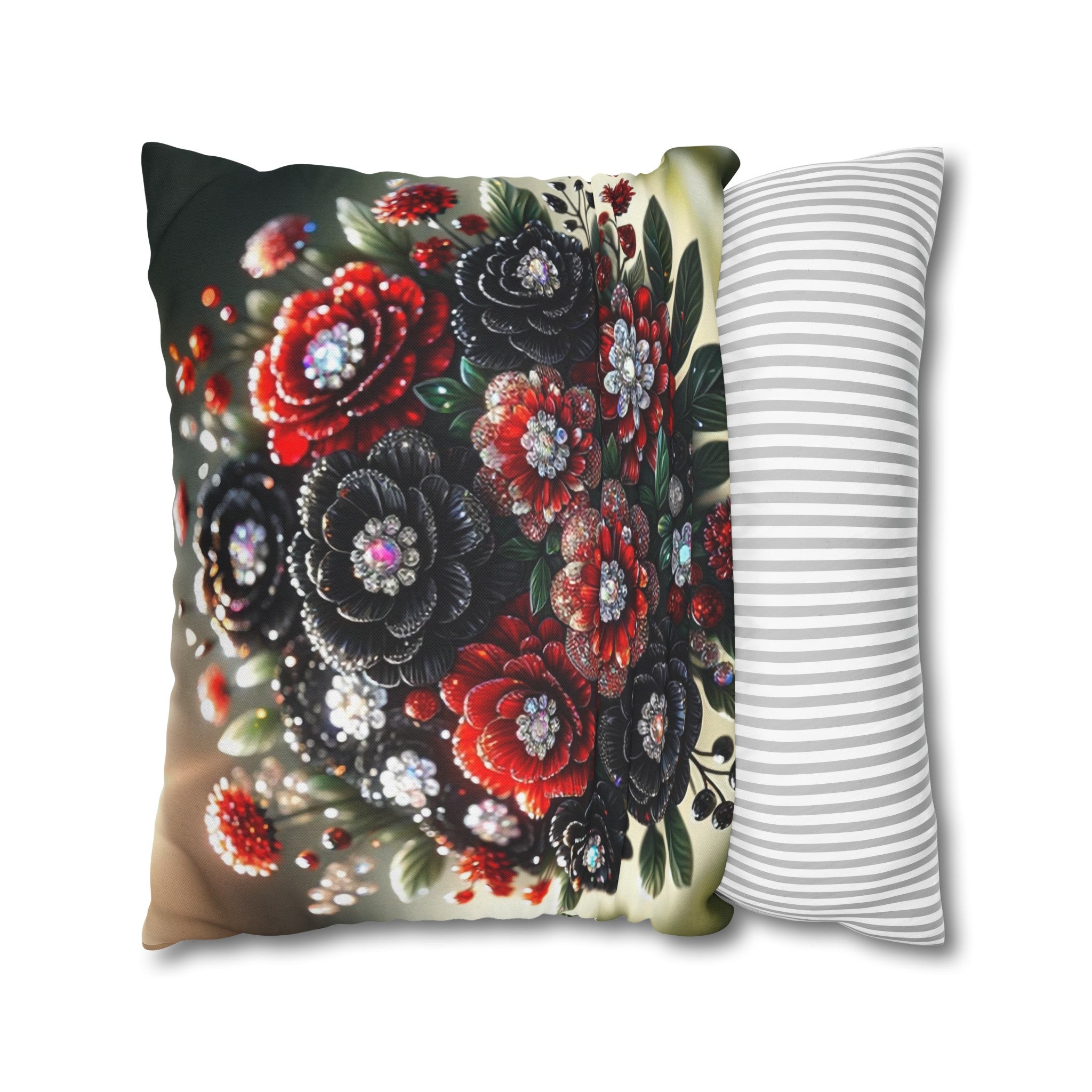 Black and Red Bouquet (2) - Polyester Square Pillowcase