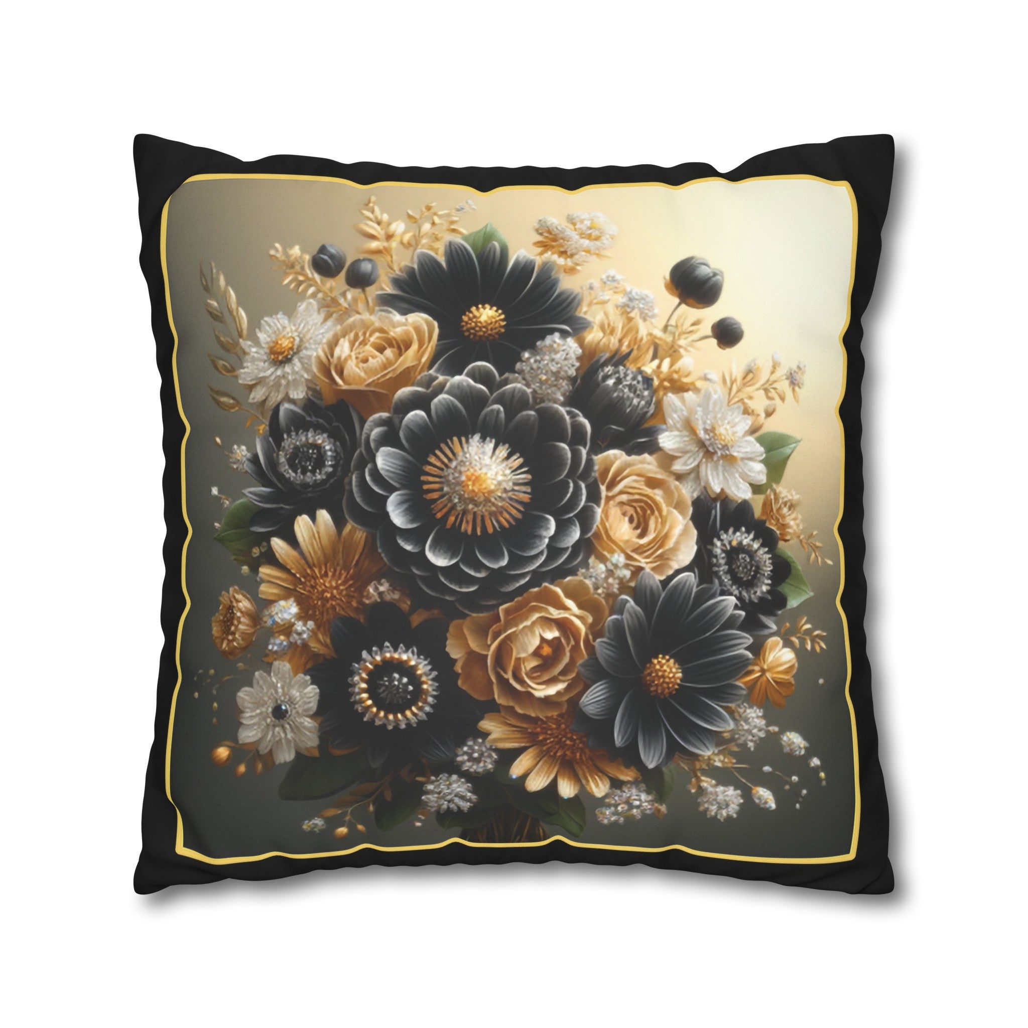 Black and golden Bouquet 1 - Suede Square Pillowcase