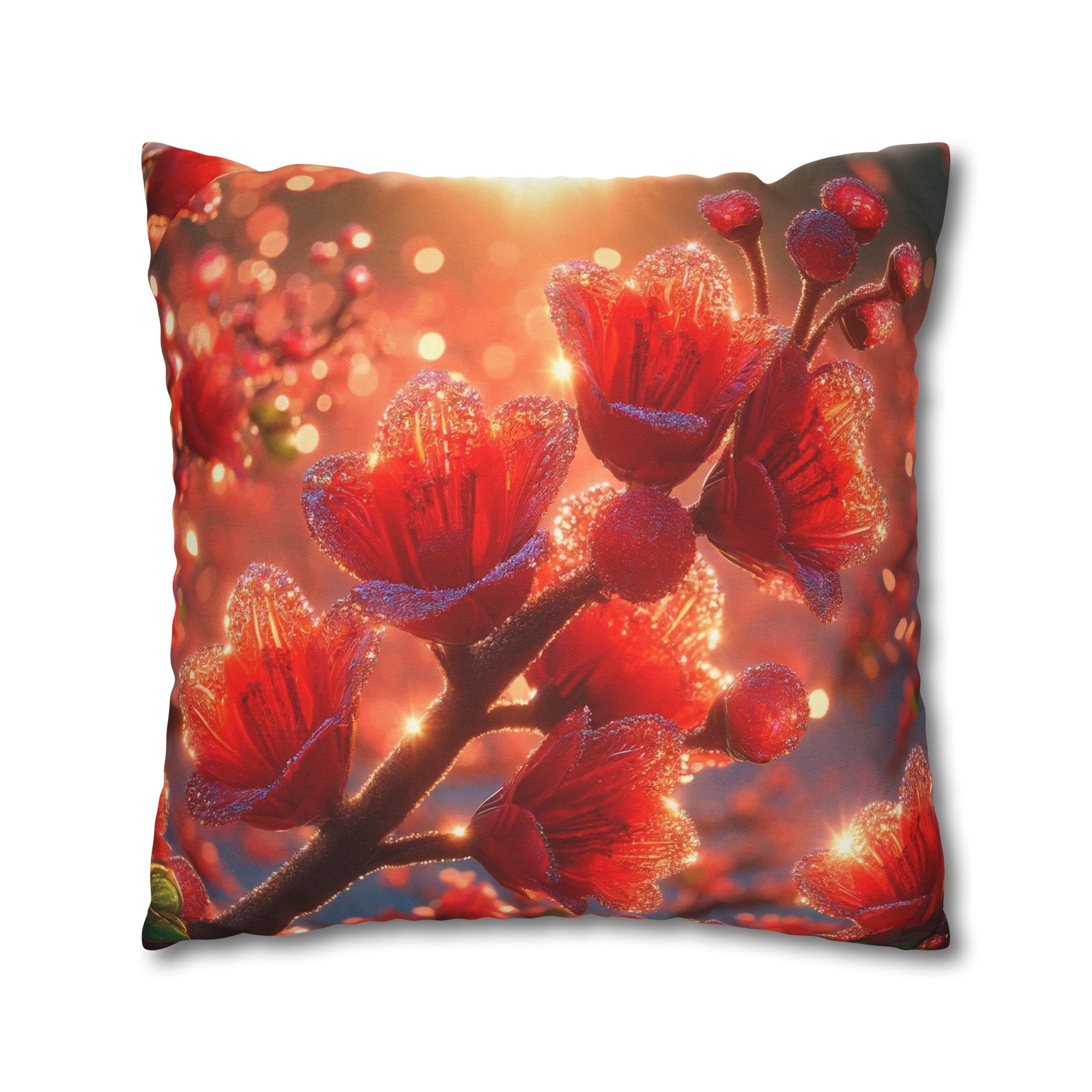 Red diamond flowers (2) -  Polyester Square Pillowcase