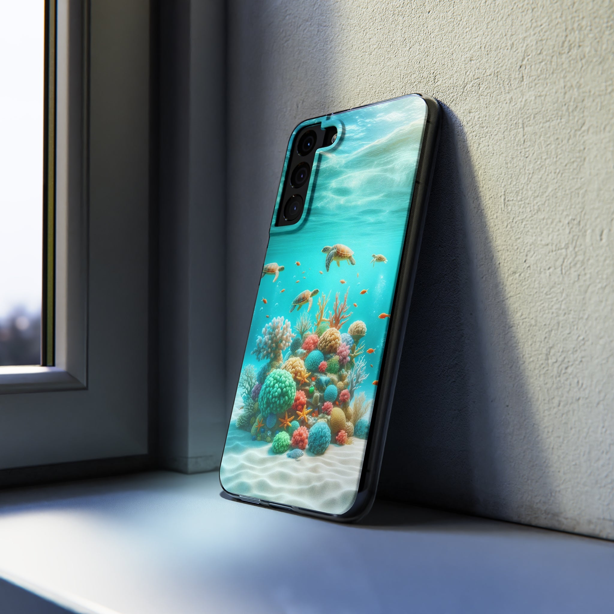 Turtles on coral reef - Soft Phone Case