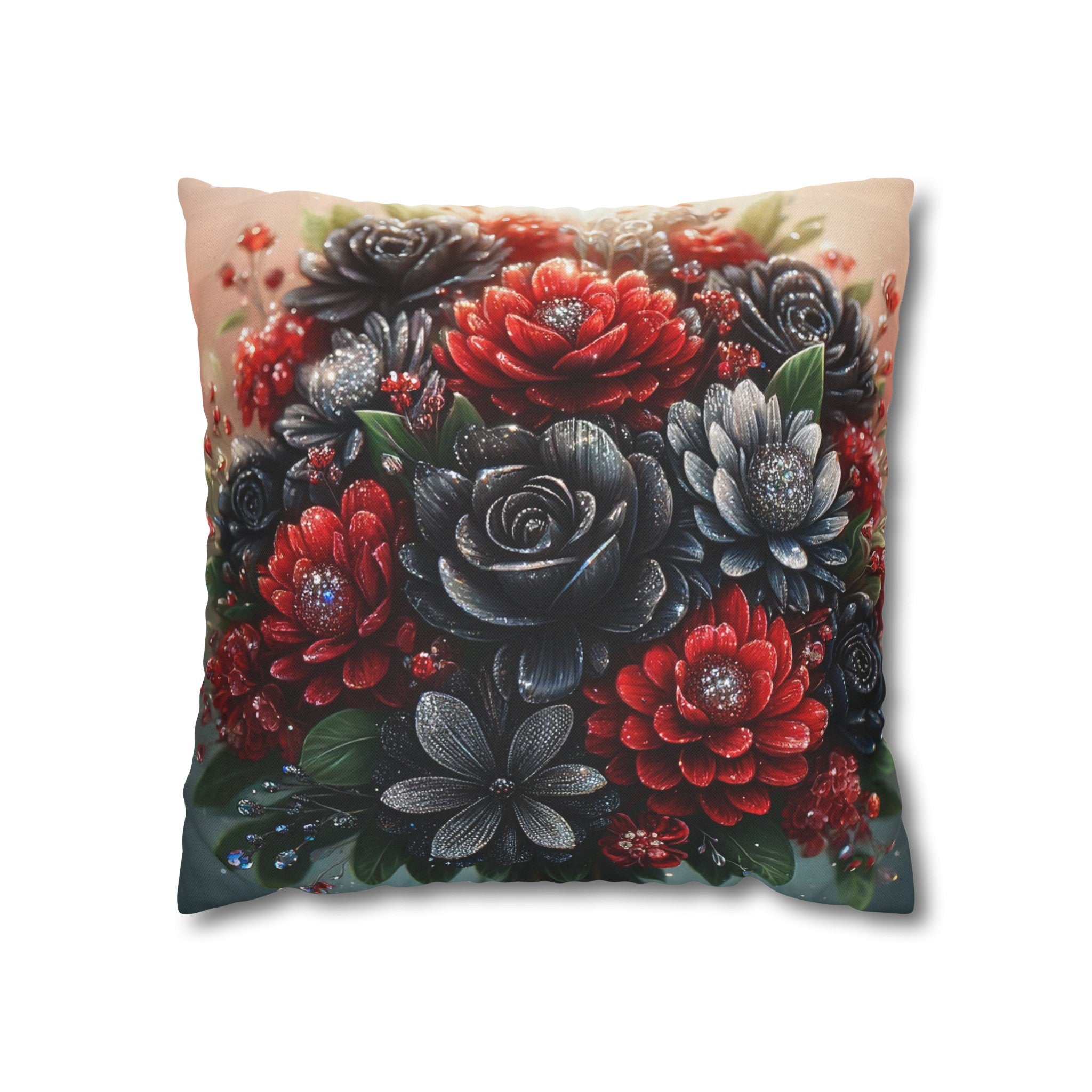 Black-Red Bouquet (1) - Polyester Square Pillowcase