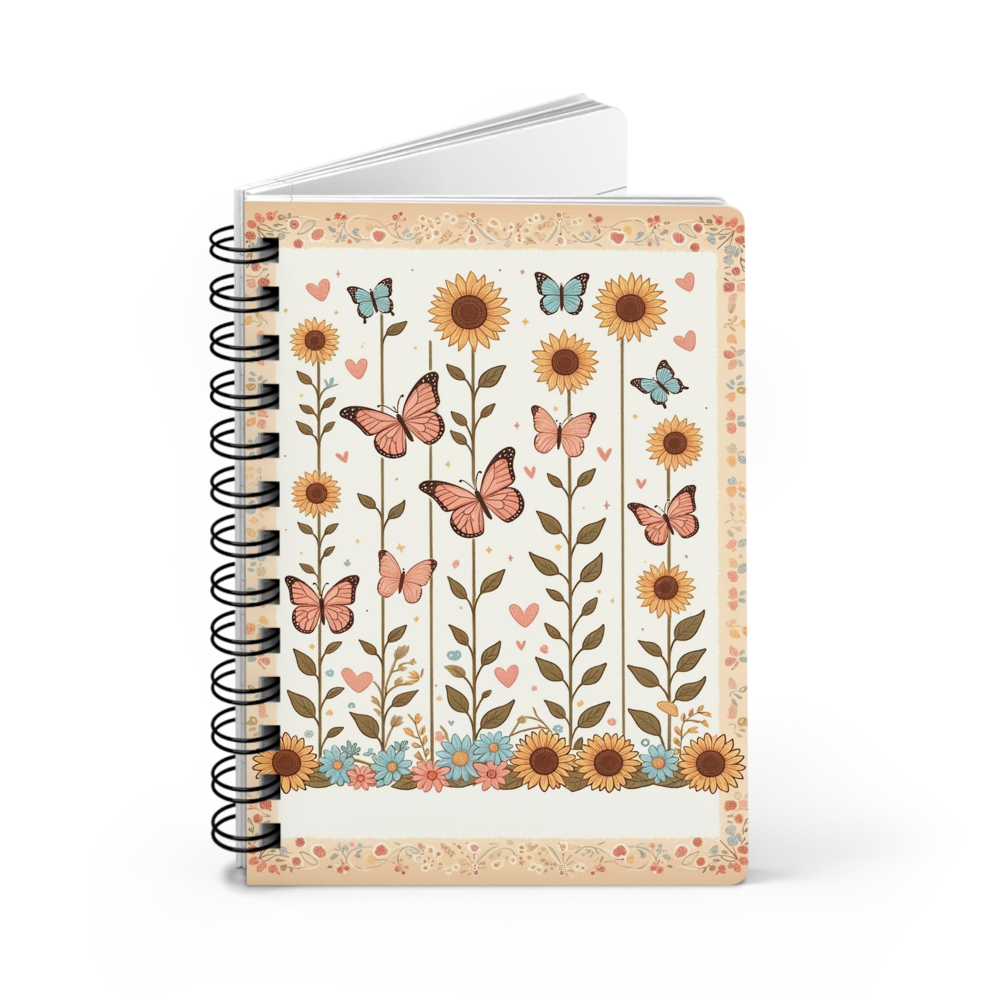 Butterflies and sunflowers 1 - Spiral Notebook