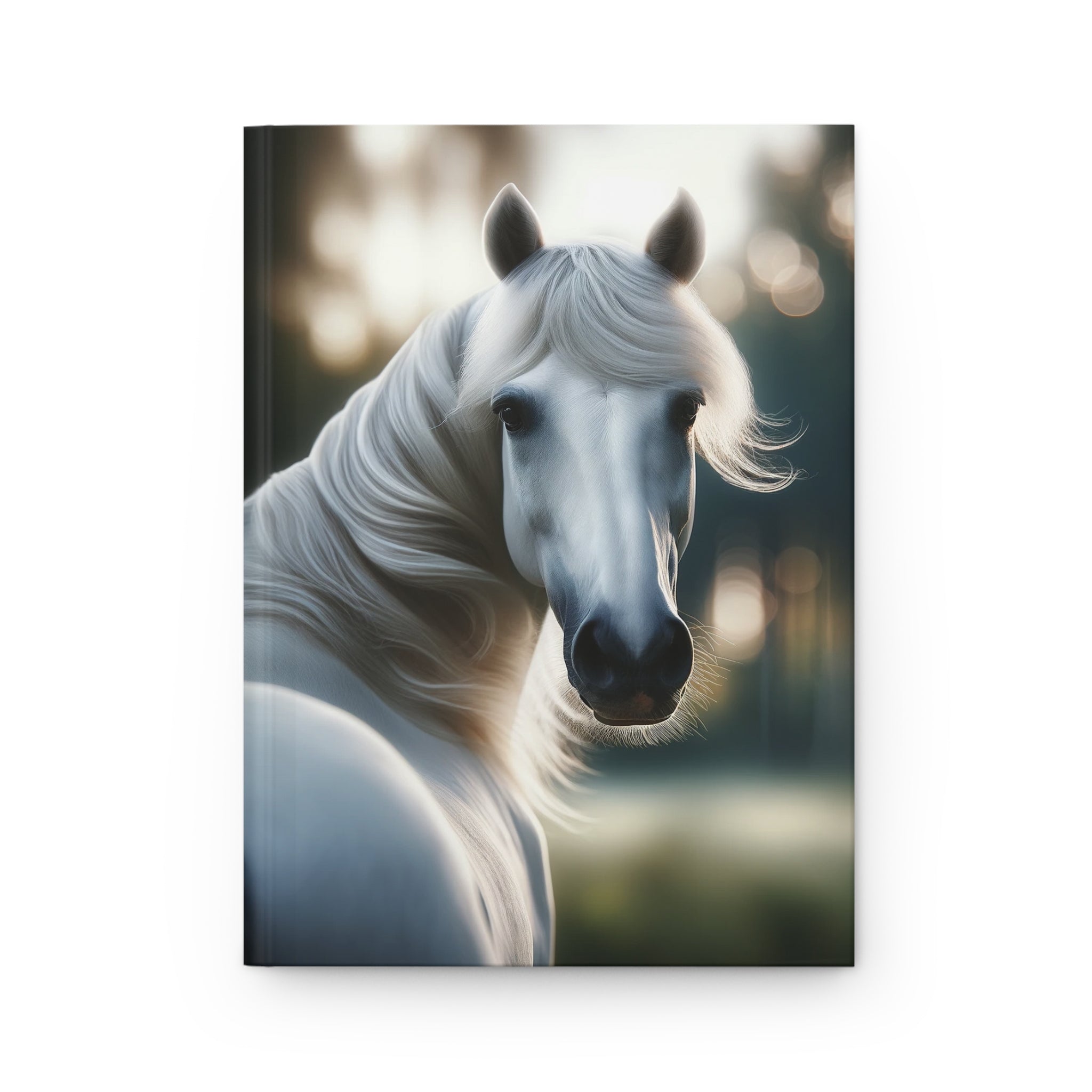 A curious, white horse - Hardcover Notebook