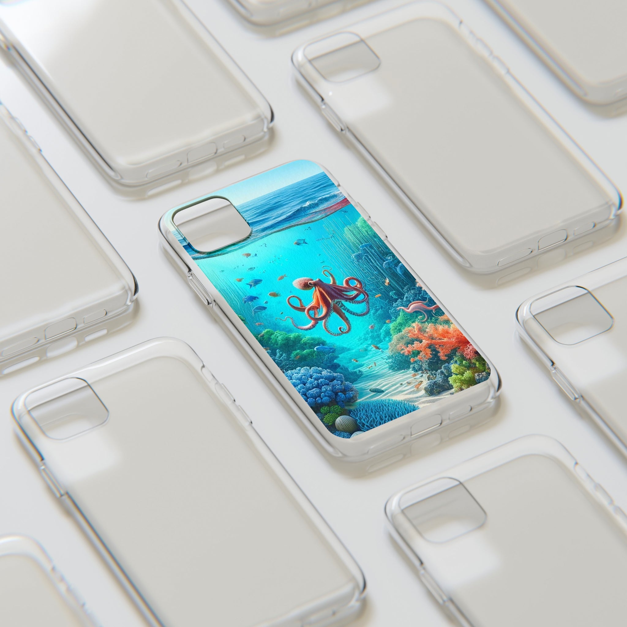 Octopus in turquoise water - Soft Phone Case