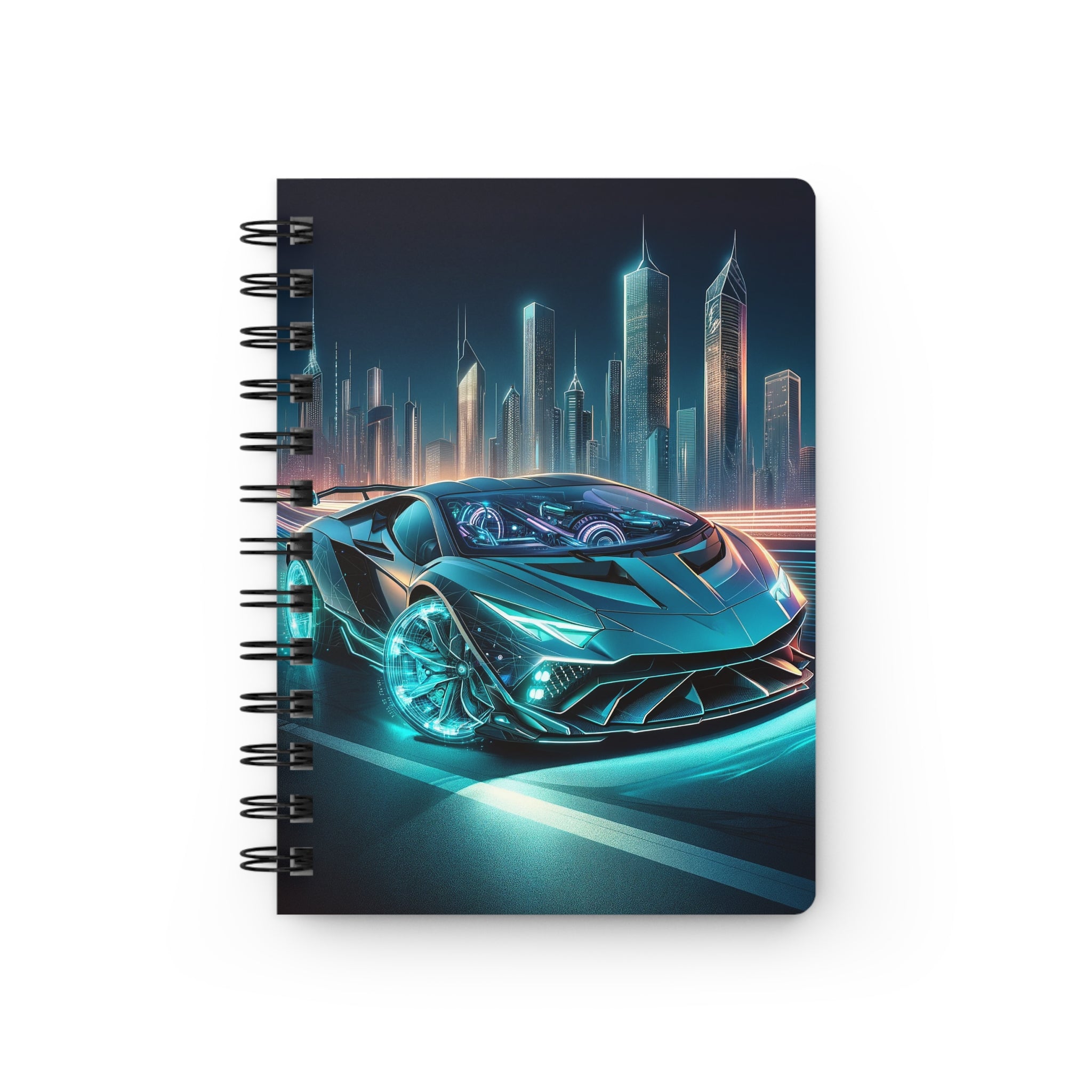 Blue car on the street - Spiral Notebook