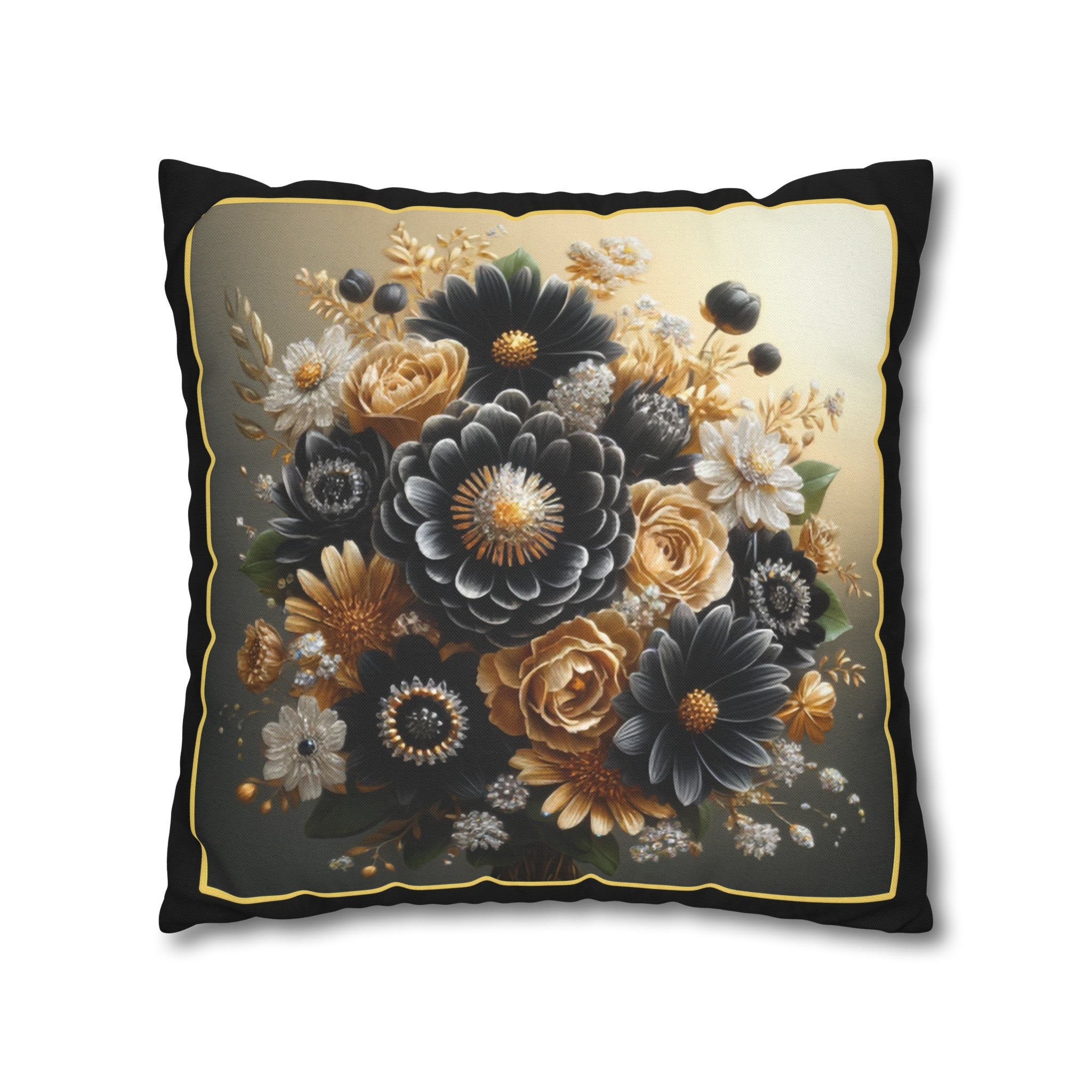 Black-Golden Bouquet (1) - Polyester Square Pillowcase