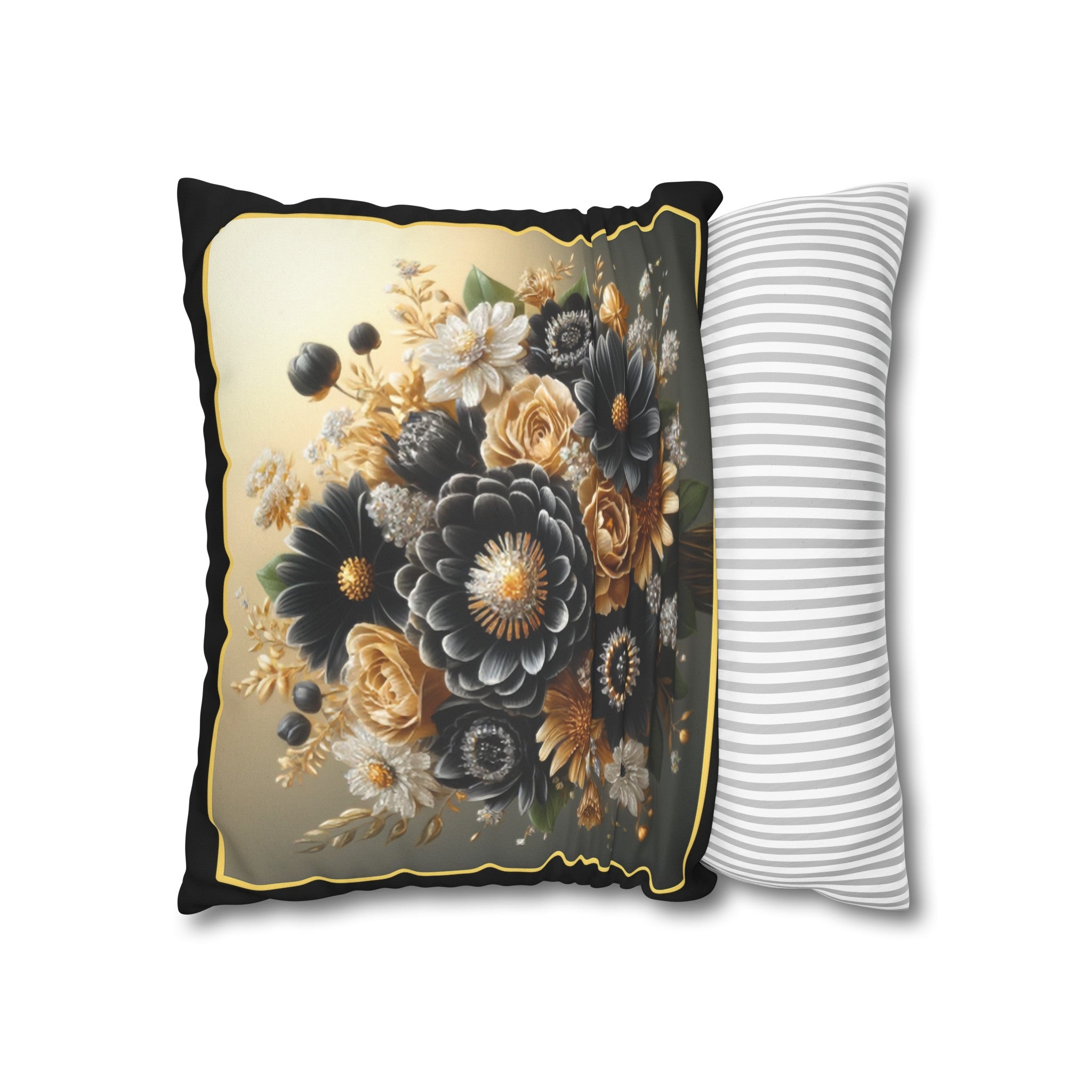 Black and golden Bouquet 1 - Suede Square Pillowcase