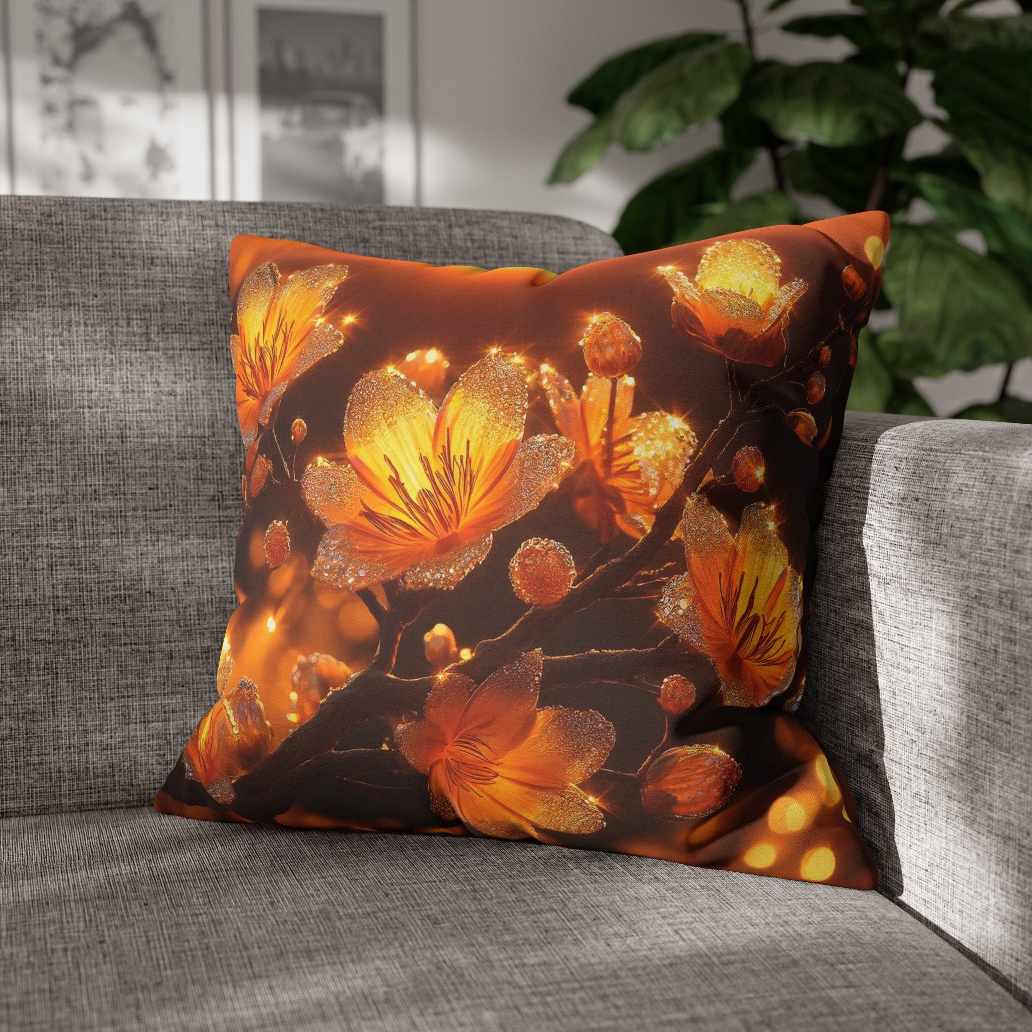 Yellow diamond flowers (3) - Polyester Square Pillowcase