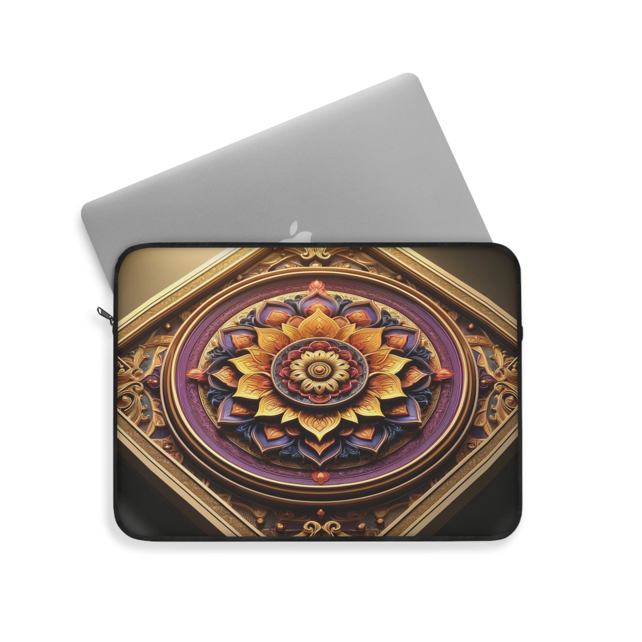 A 3D purple-golden Mandala in a square frame - Laptop Sleeve