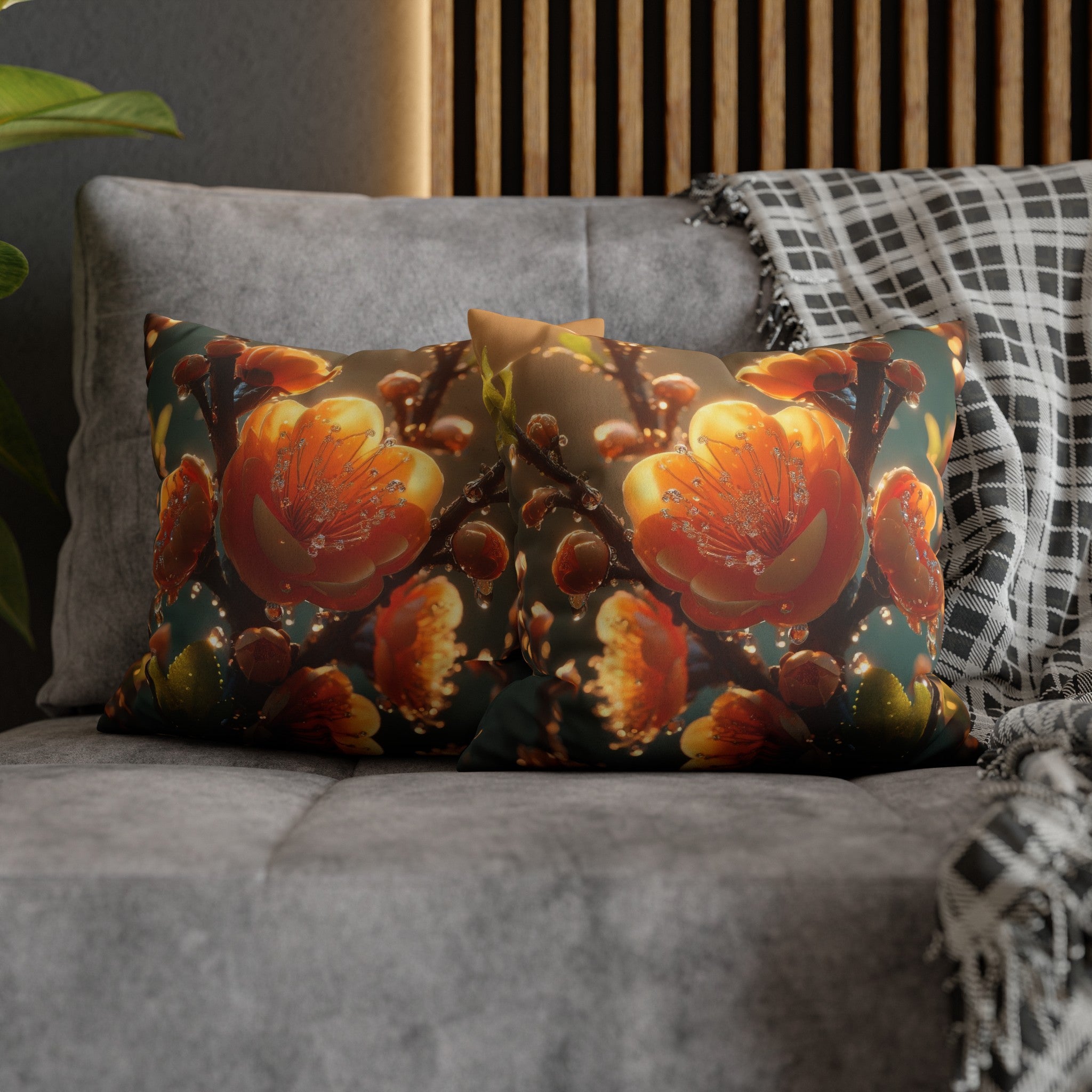 Orange diamond flowers (2) - Suede Square Pillowcase