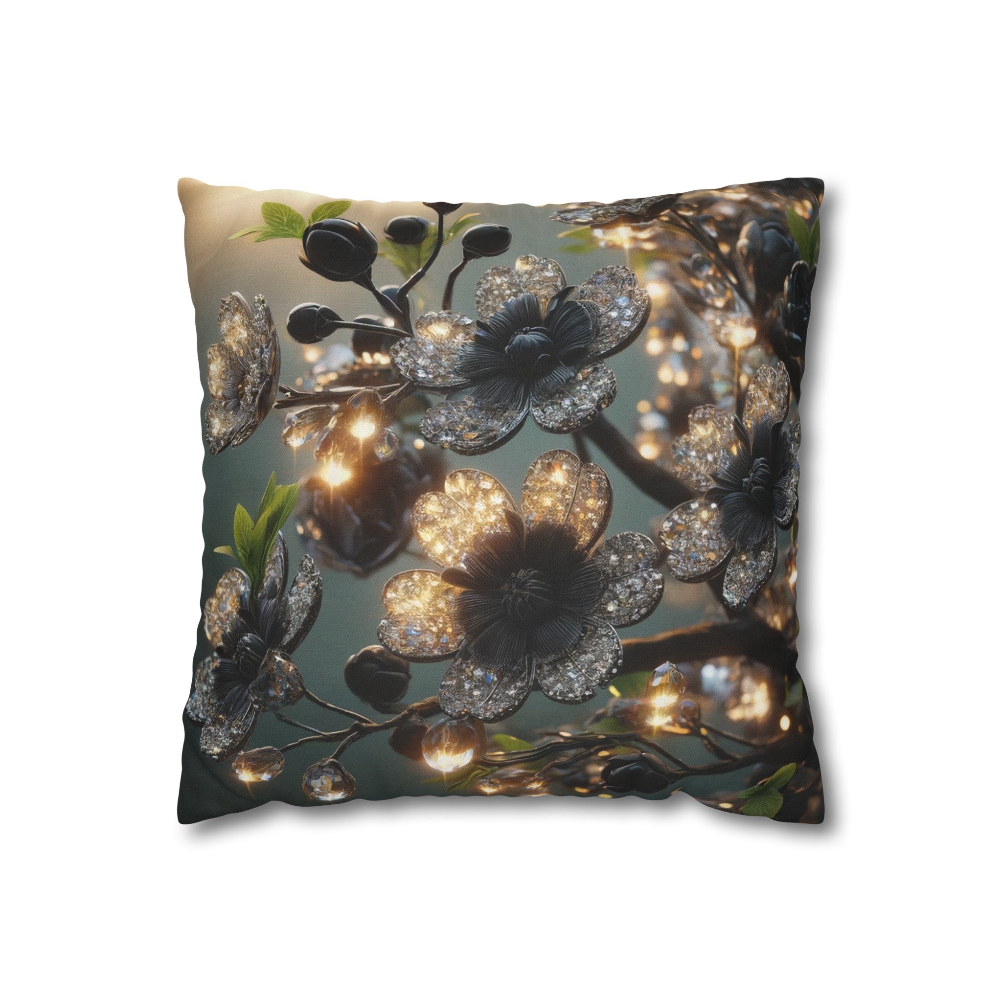 Black, diamond flowers (1) - Polyester Square Pillowcase