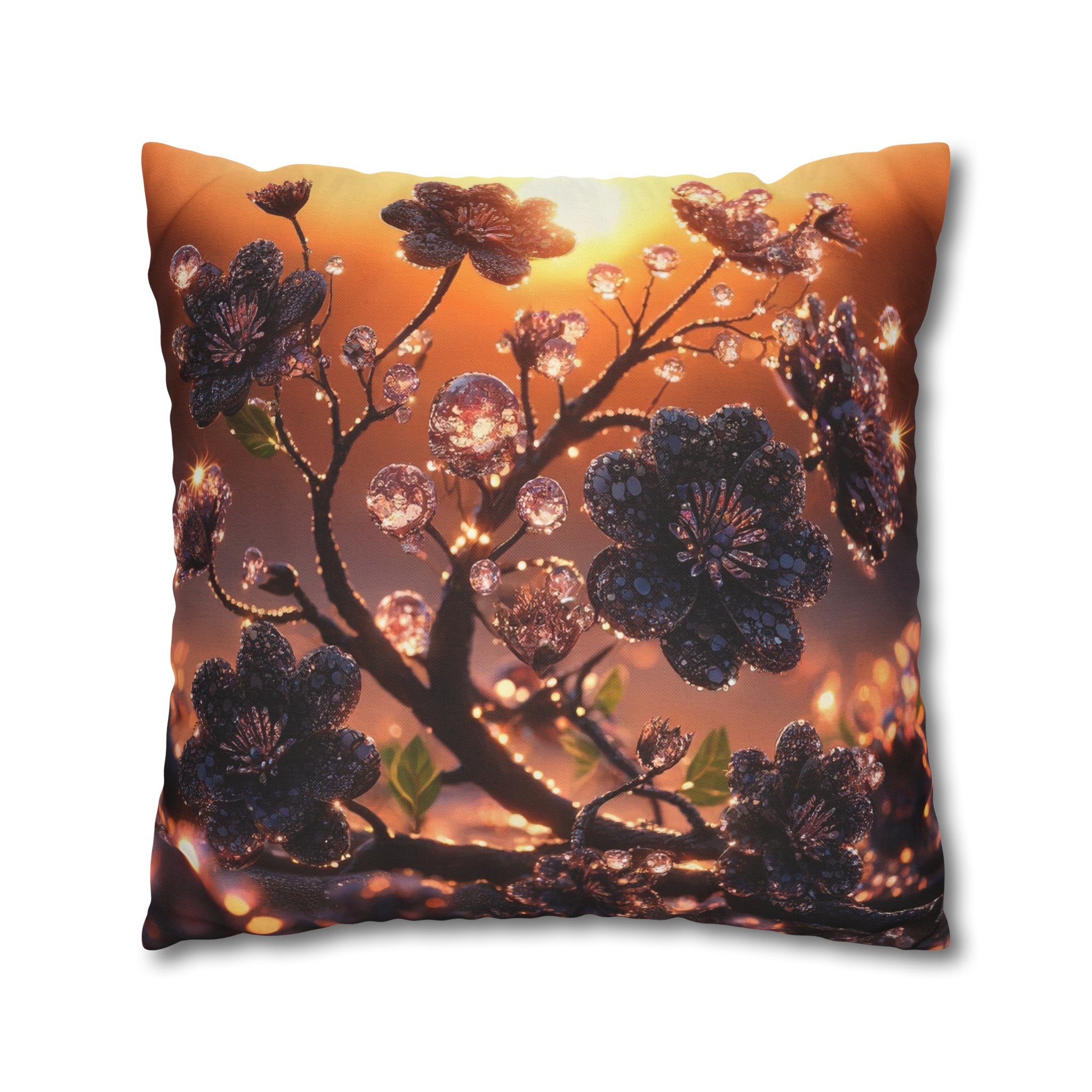 Black diamond flowers (2) - Polyester Square Pillowcase