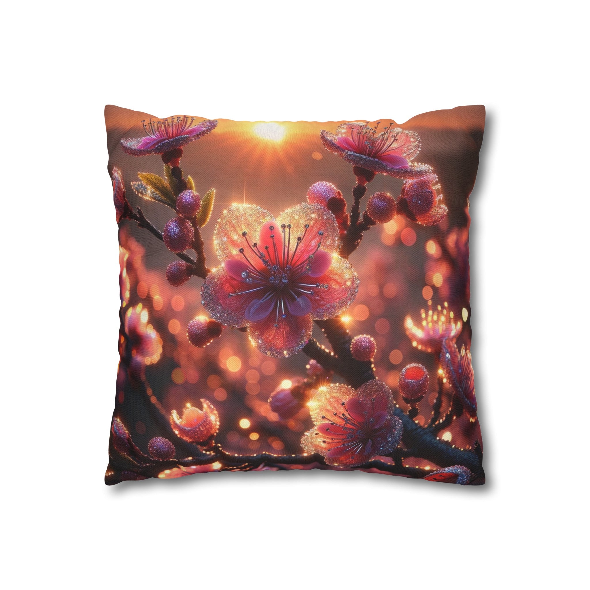 Pink diamond flowers (3) - Polyester Square Pillowcase