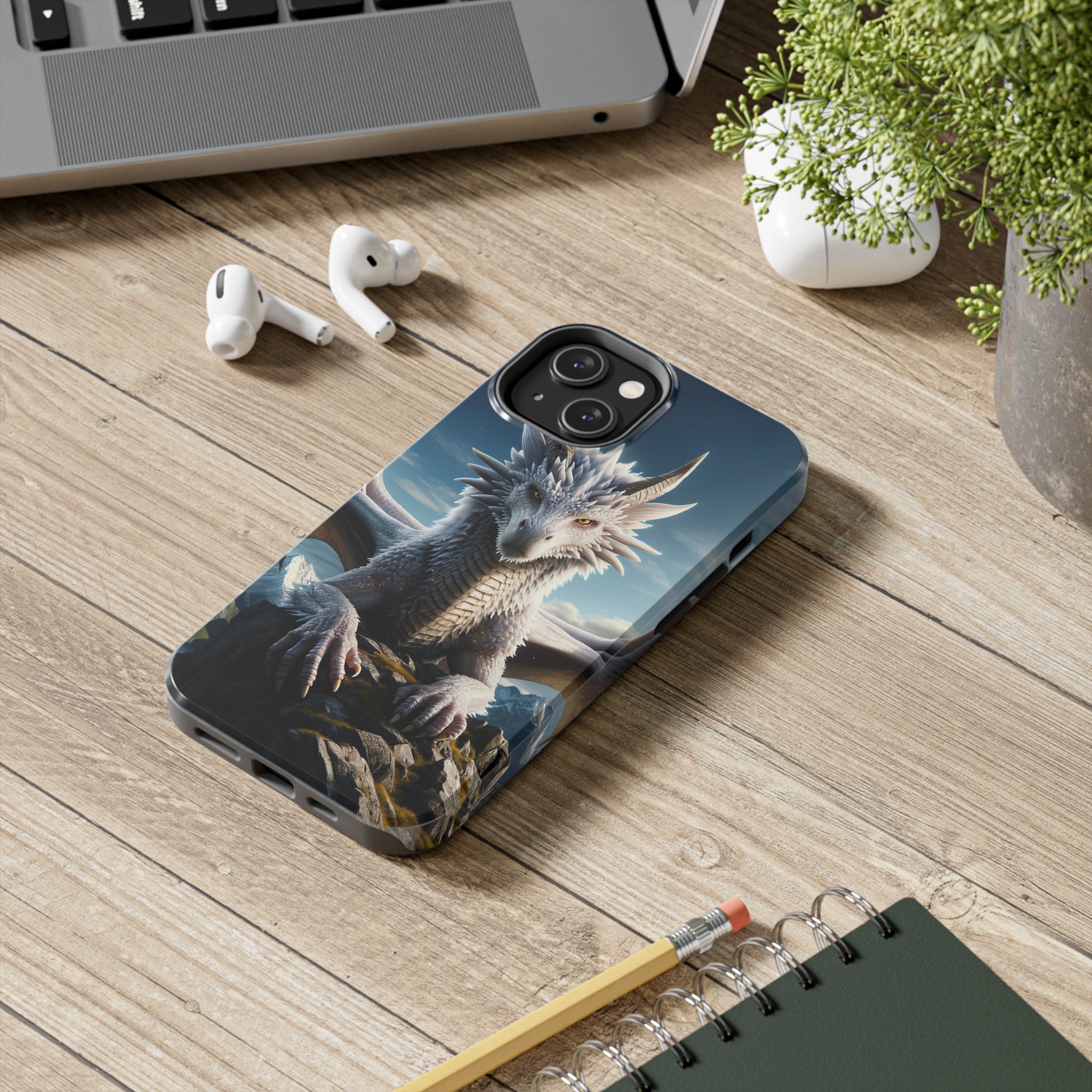 White dragon on a rock - Tough Phone Case