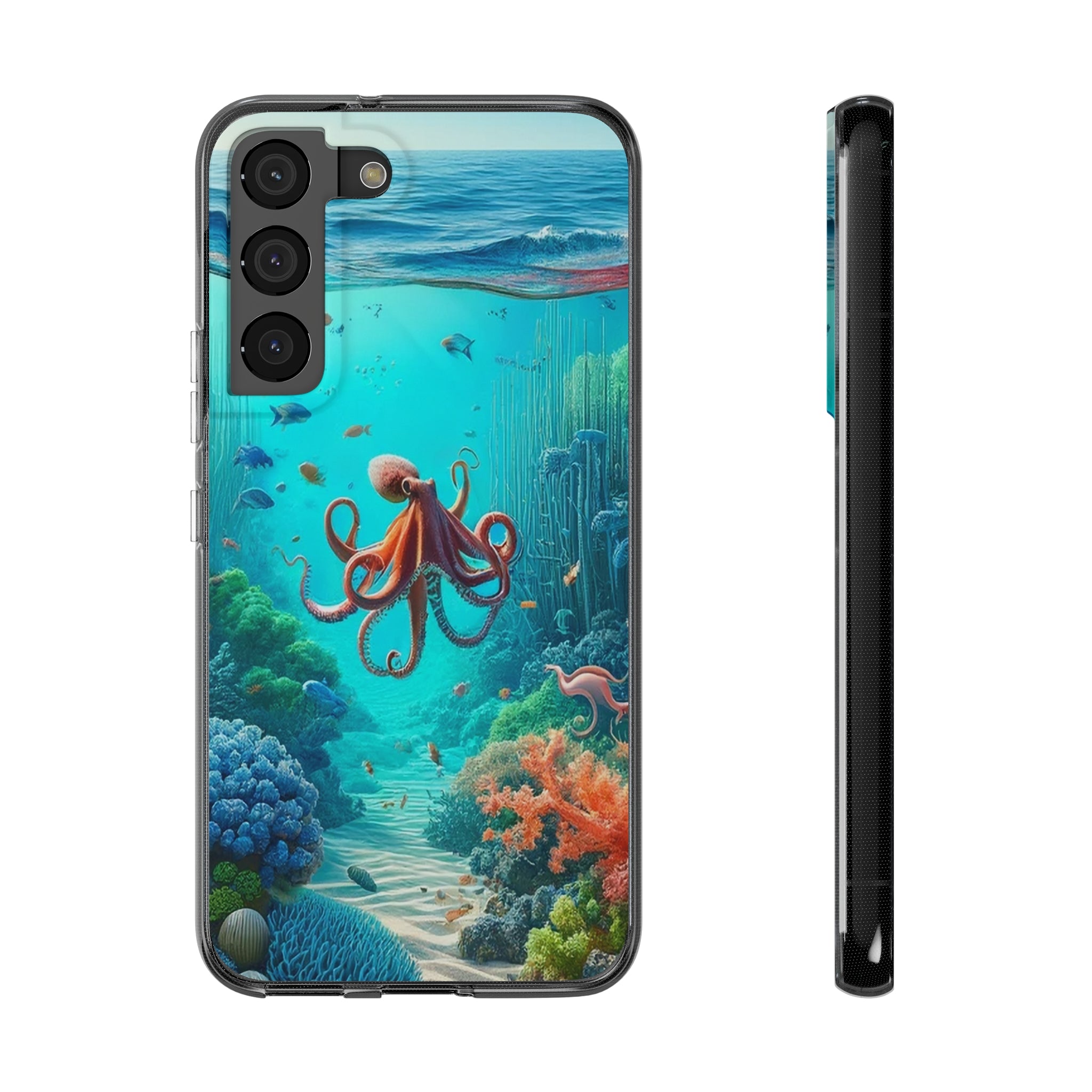 Octopus in turquoise water - Soft Phone Case