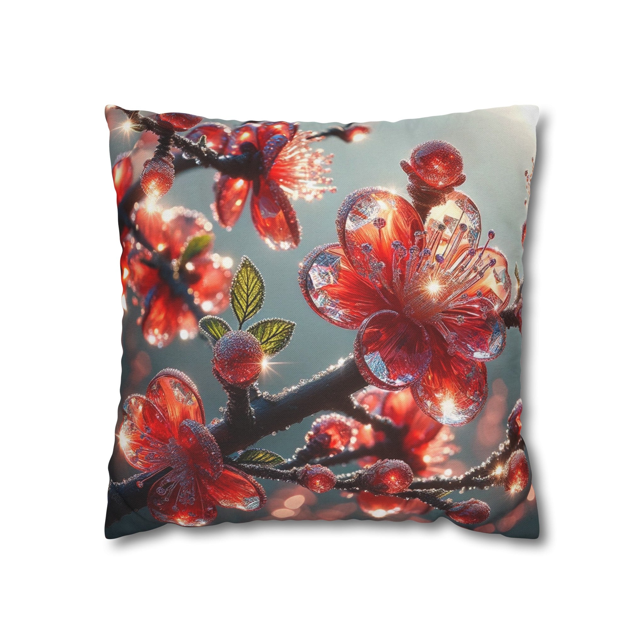 Red diamond flowers (1) - Polyester Square Pillowcase