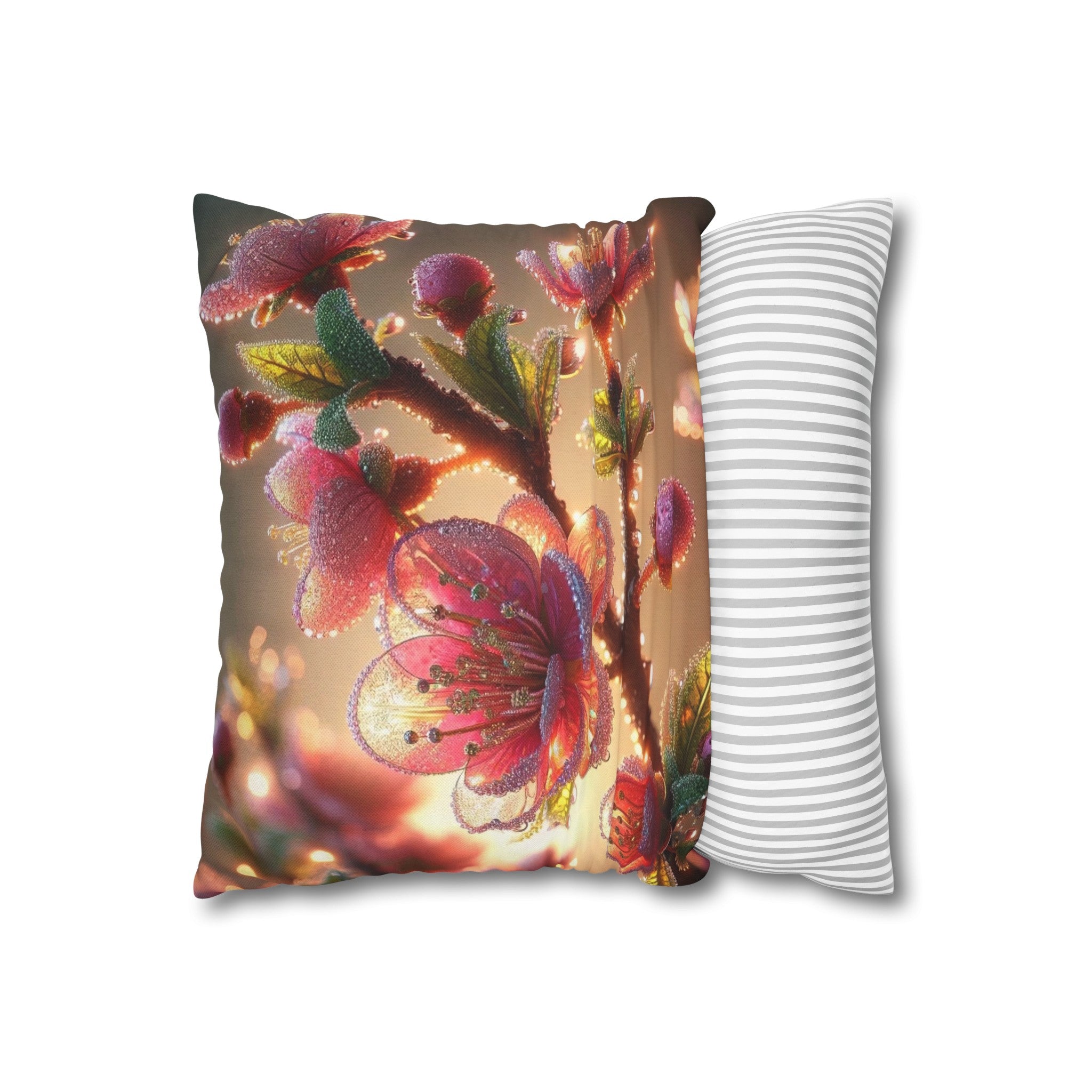 Pink diamond flowers (1) - Polyester Square Pillowcase