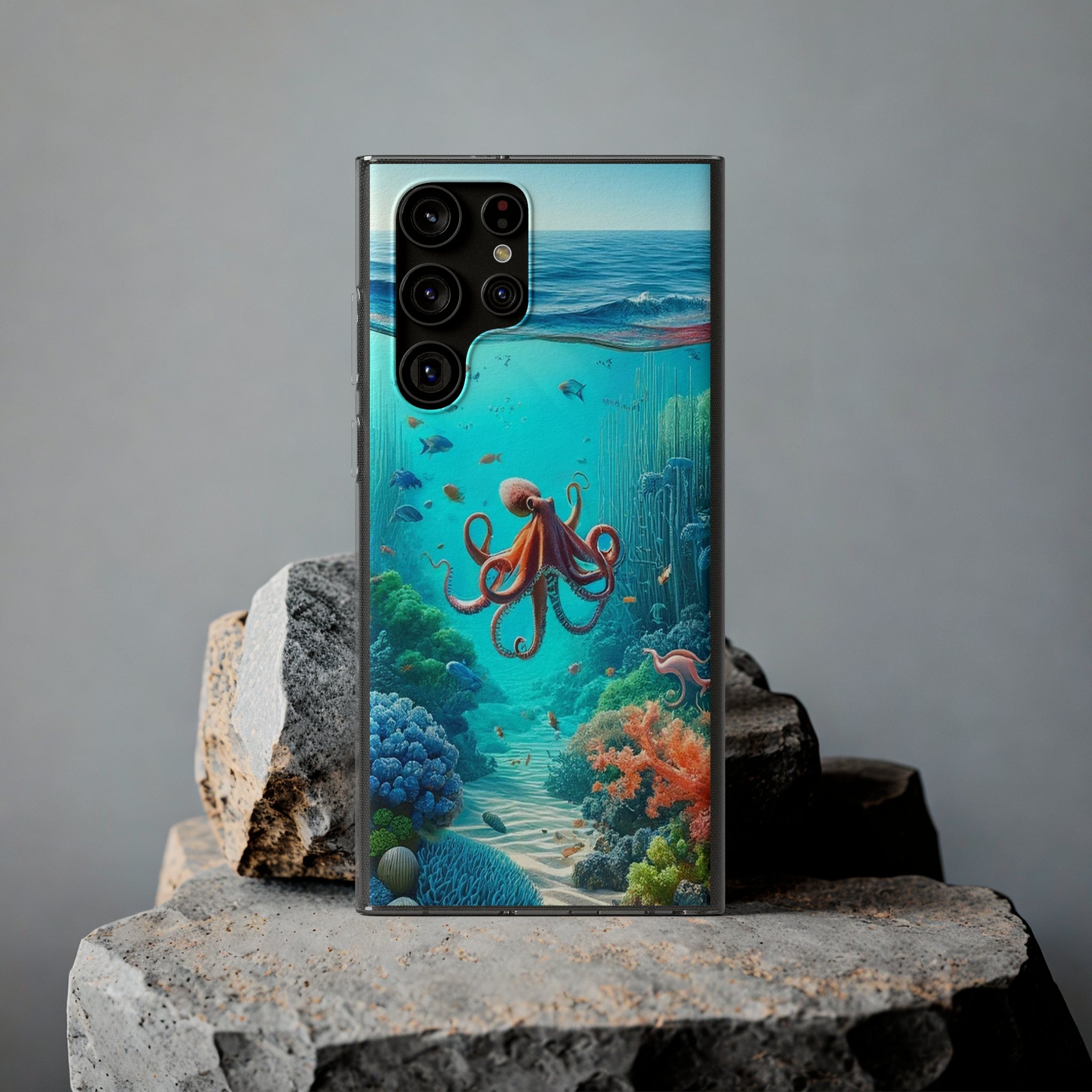 Octopus in turquoise water - Soft Phone Case