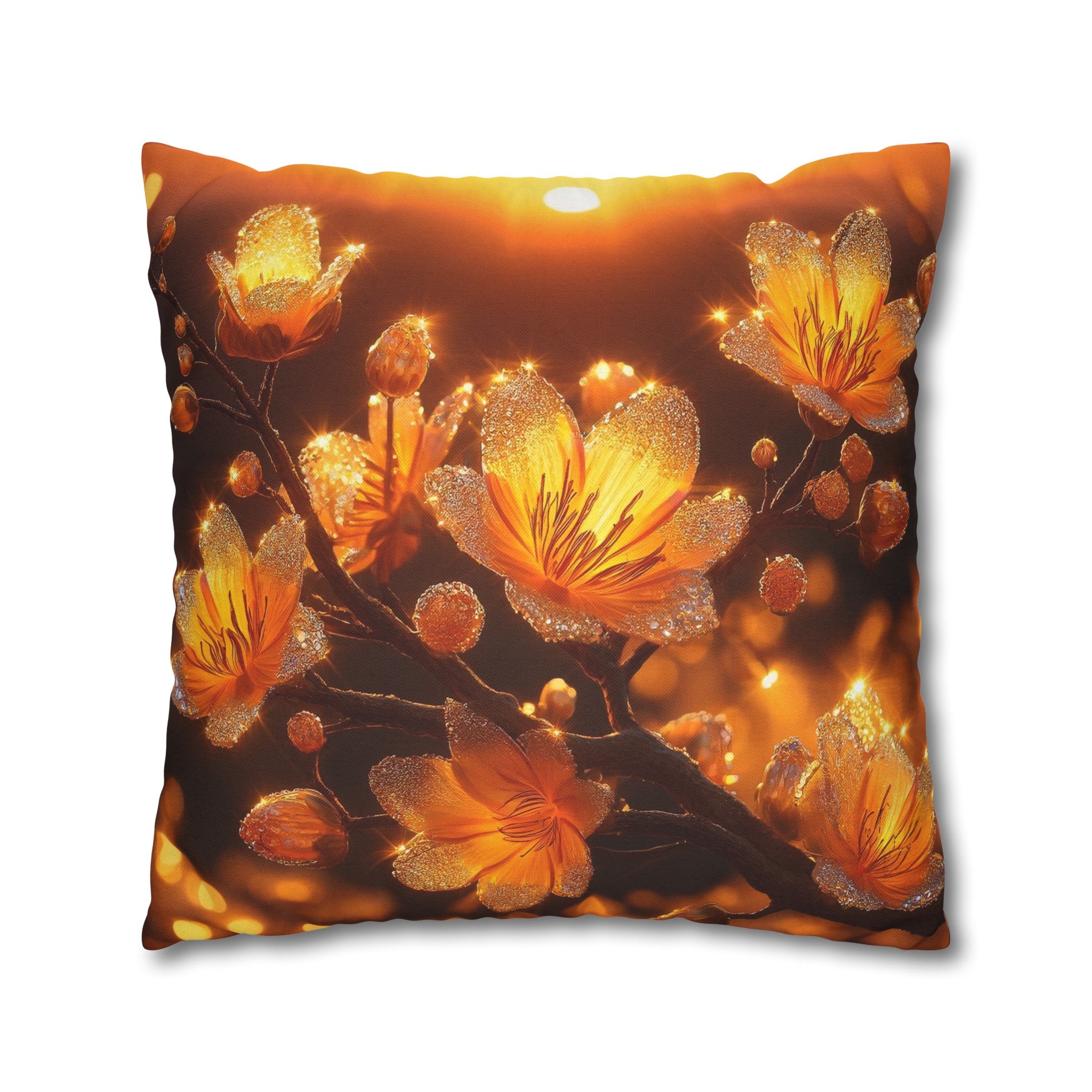 Yellow diamond flowers (3) - Polyester Square Pillowcase