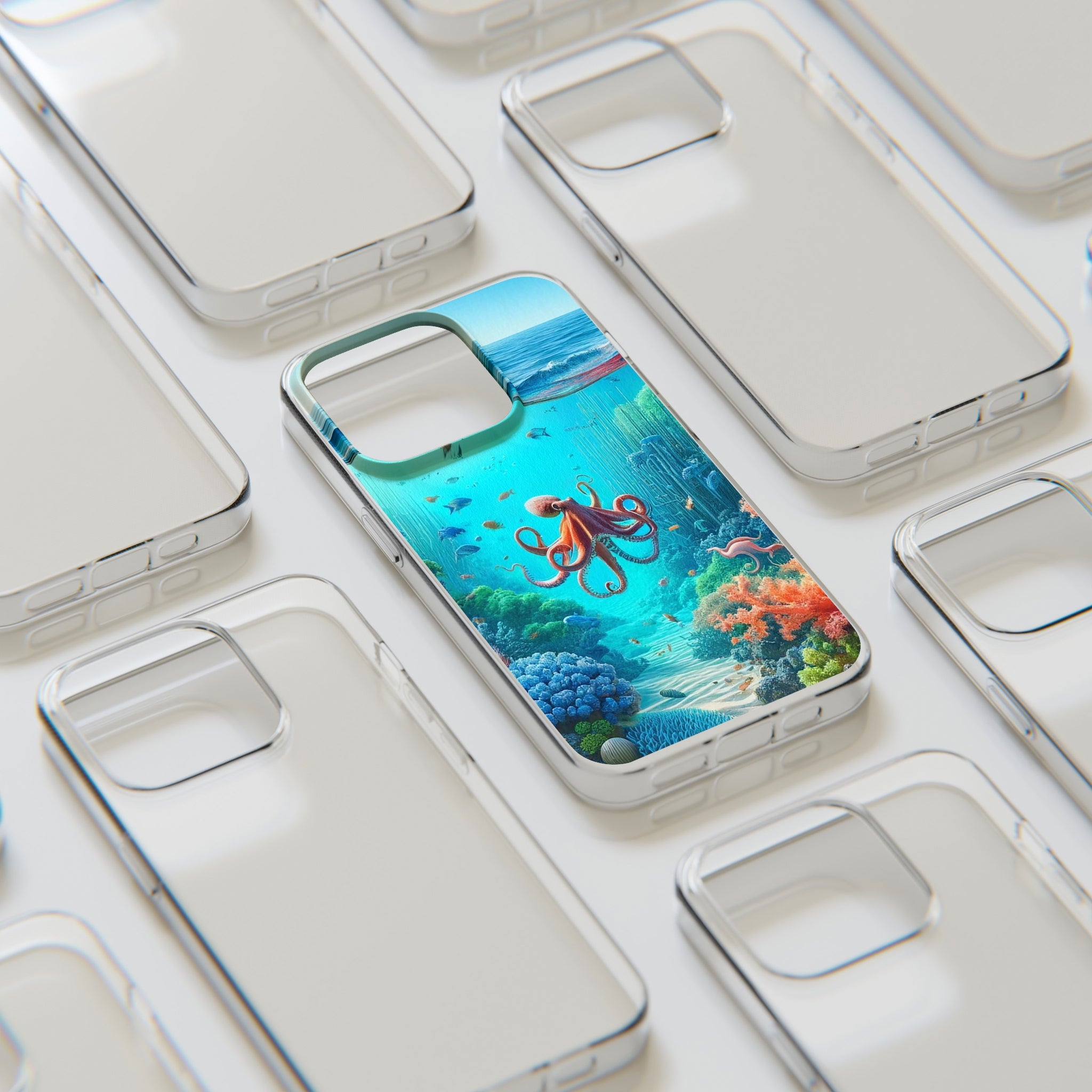 Octopus in turquoise water - Soft Phone Case