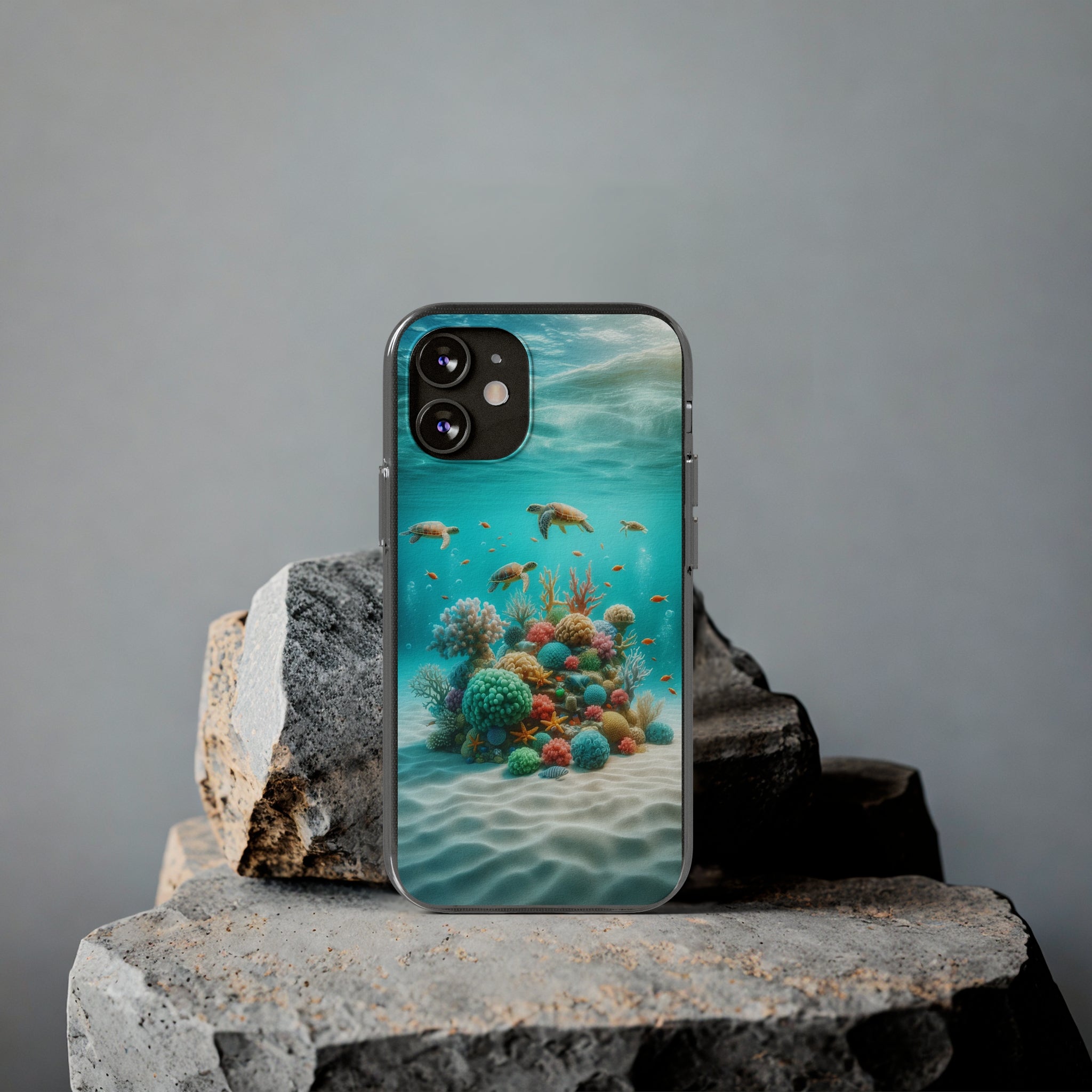 Turtles on coral reef - Soft Phone Case