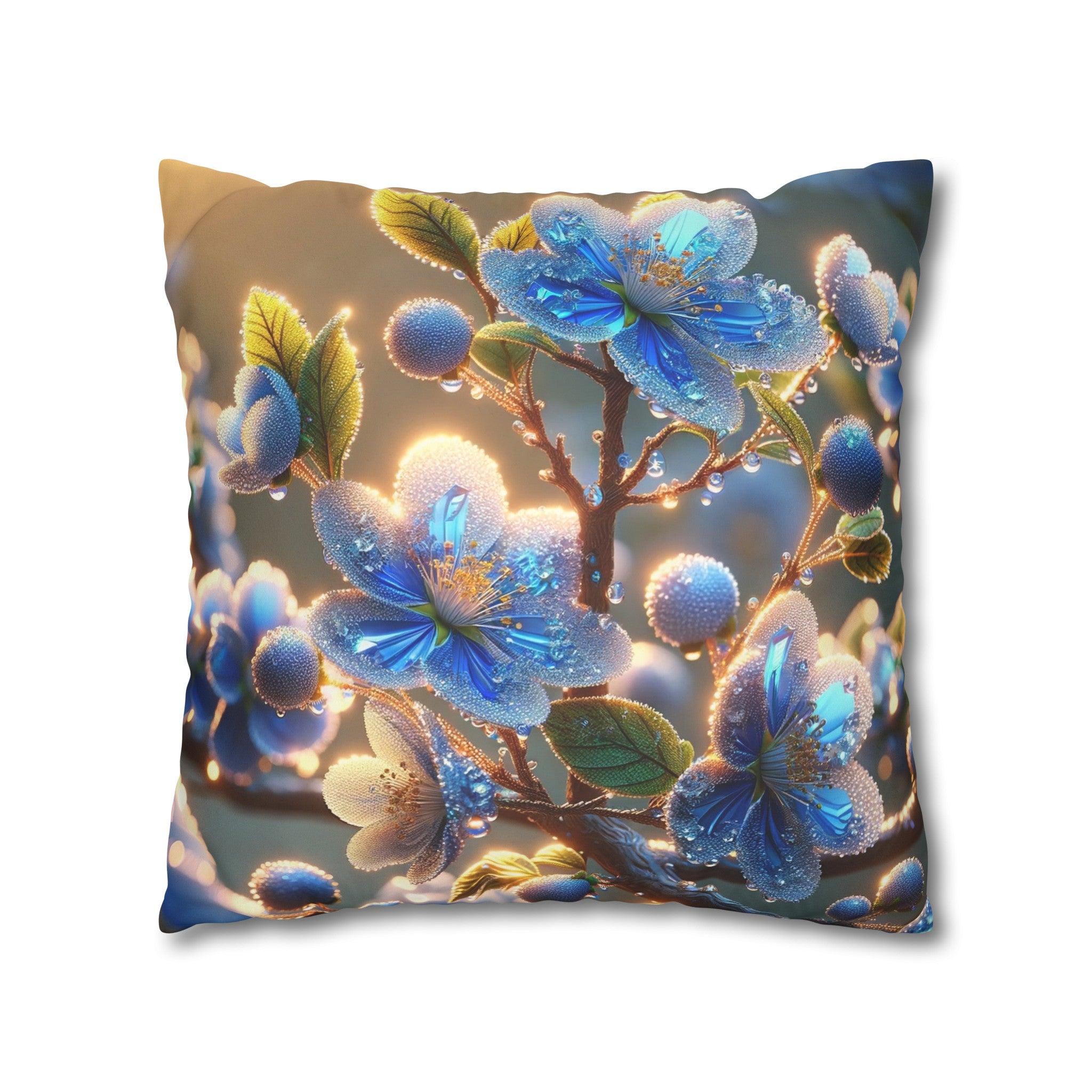 Blue,diamond flowers (2) - Suede Square Pillowcase