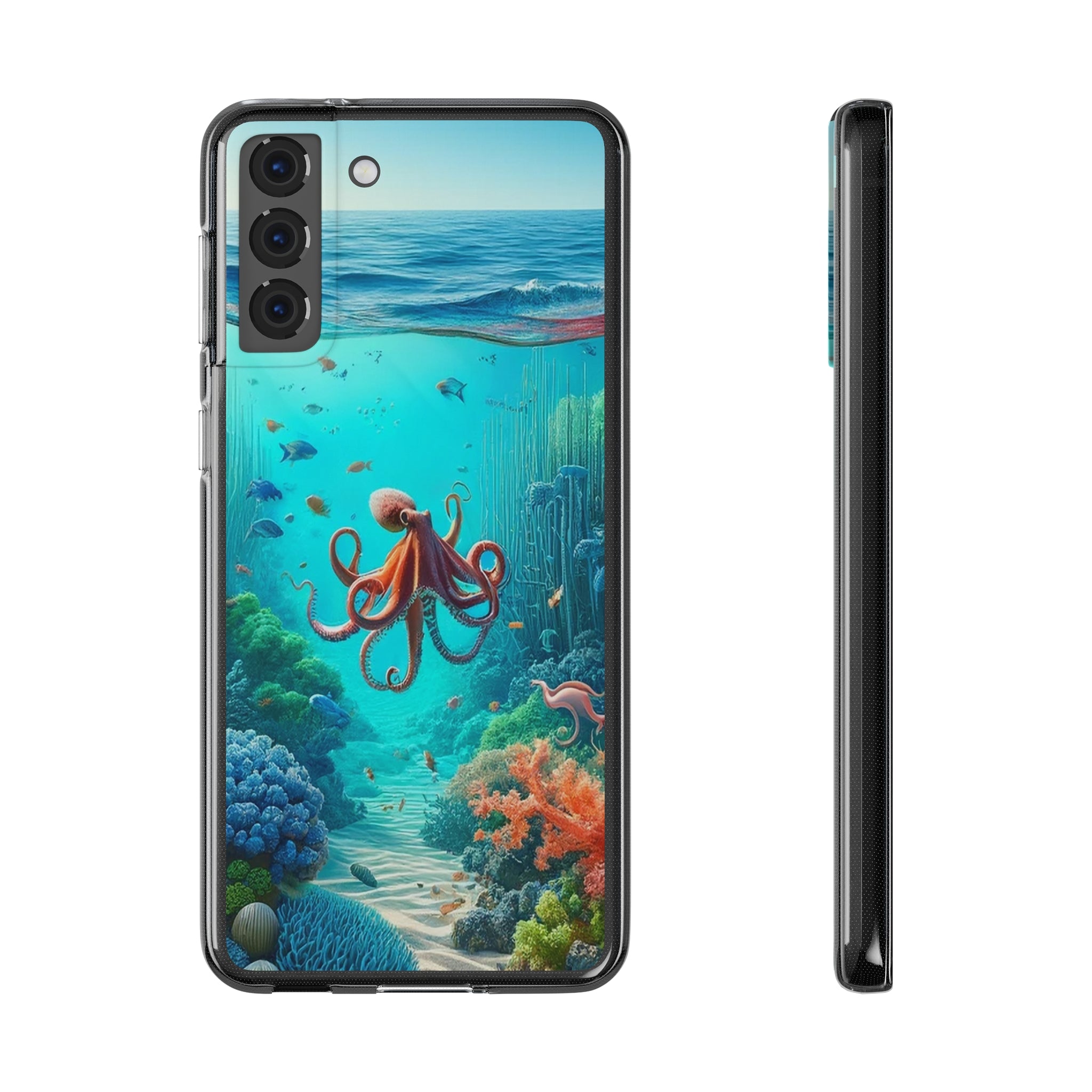 Octopus in turquoise water - Soft Phone Case