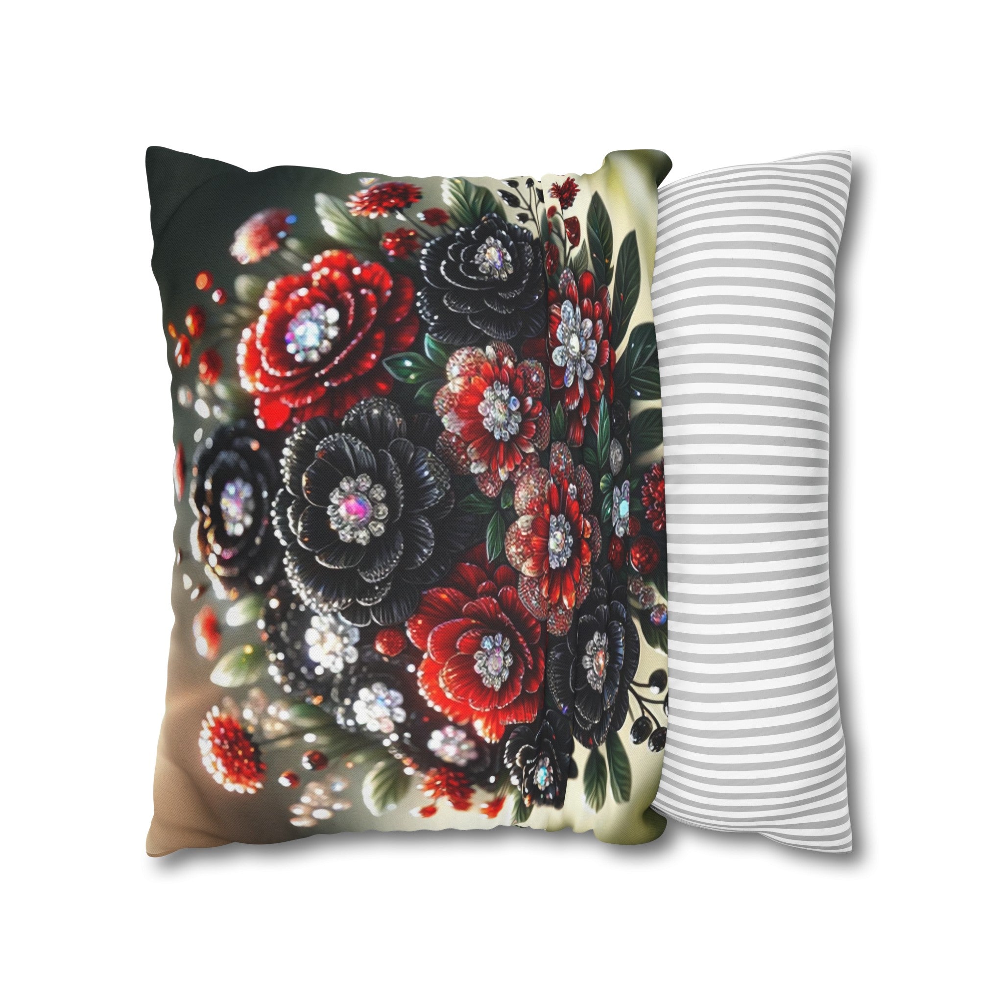 Black and Red Bouquet (2) - Polyester Square Pillowcase