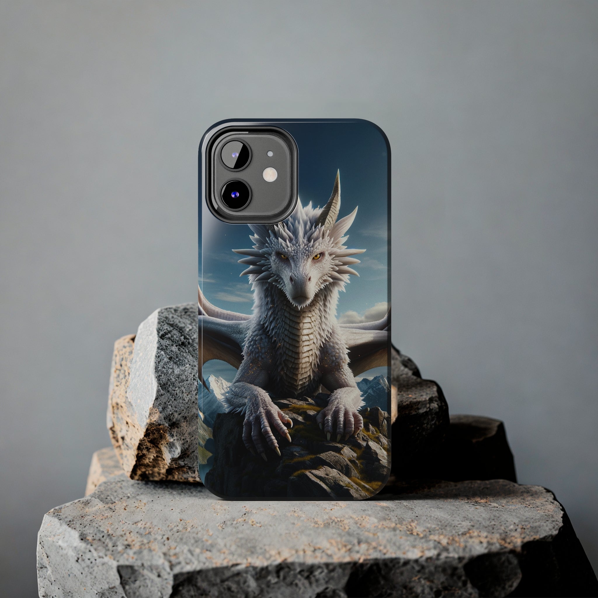 White dragon on a rock - Tough Phone Case