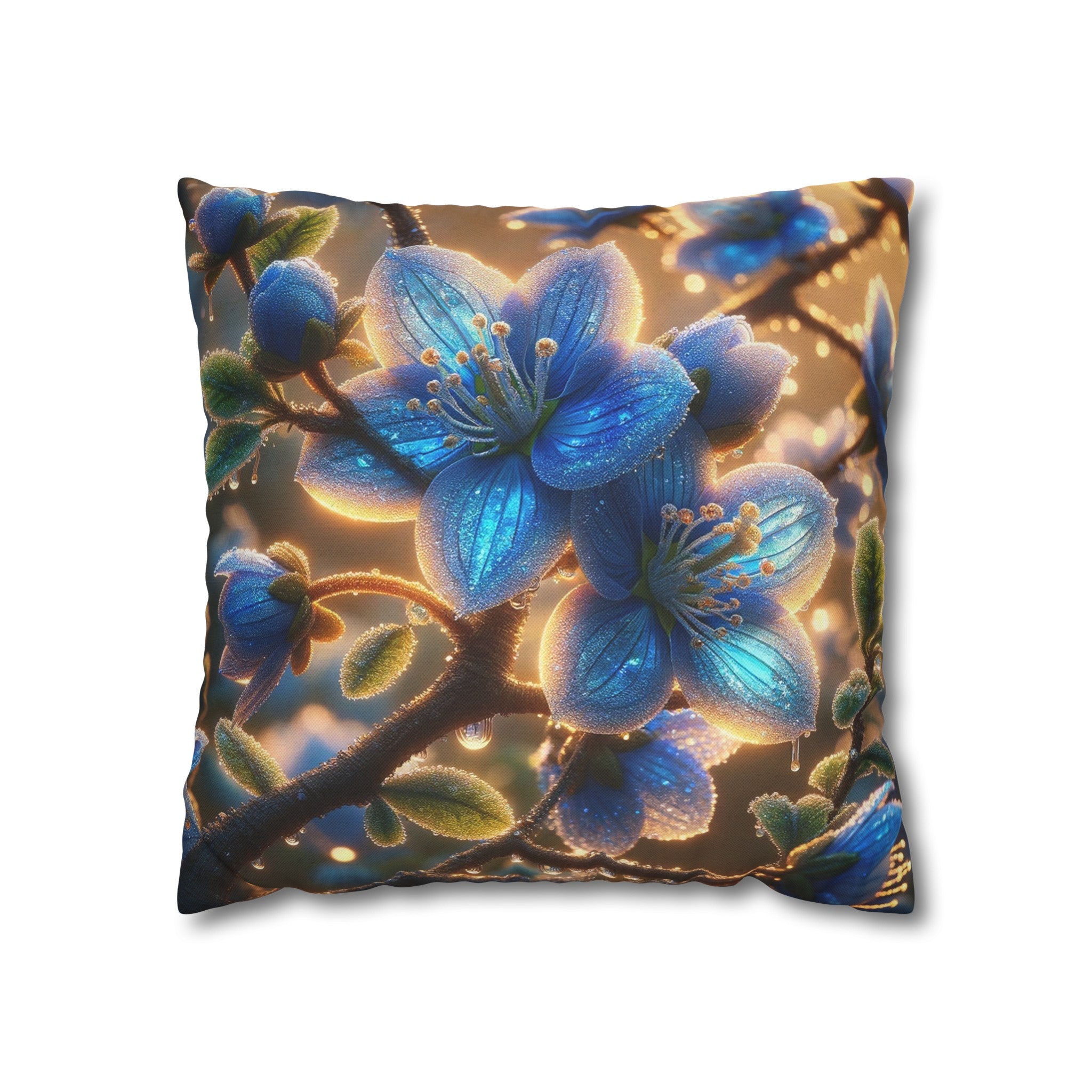 Blue, diamond flowers (3) - Polyester Square Pillowcase