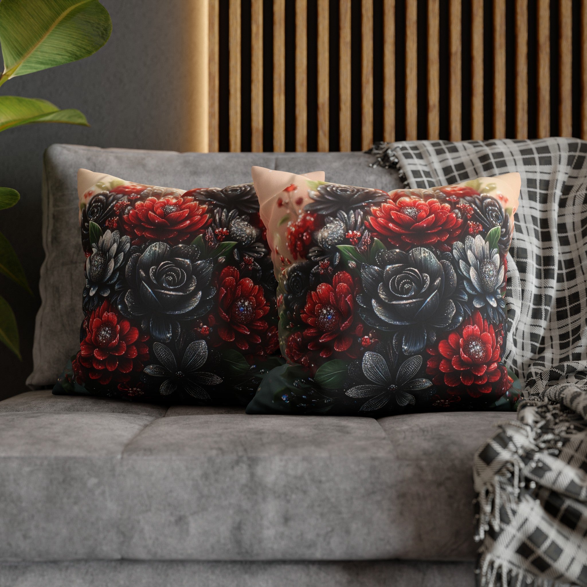 Black and Red Bouquet (1) - Suede Square Pillowcase