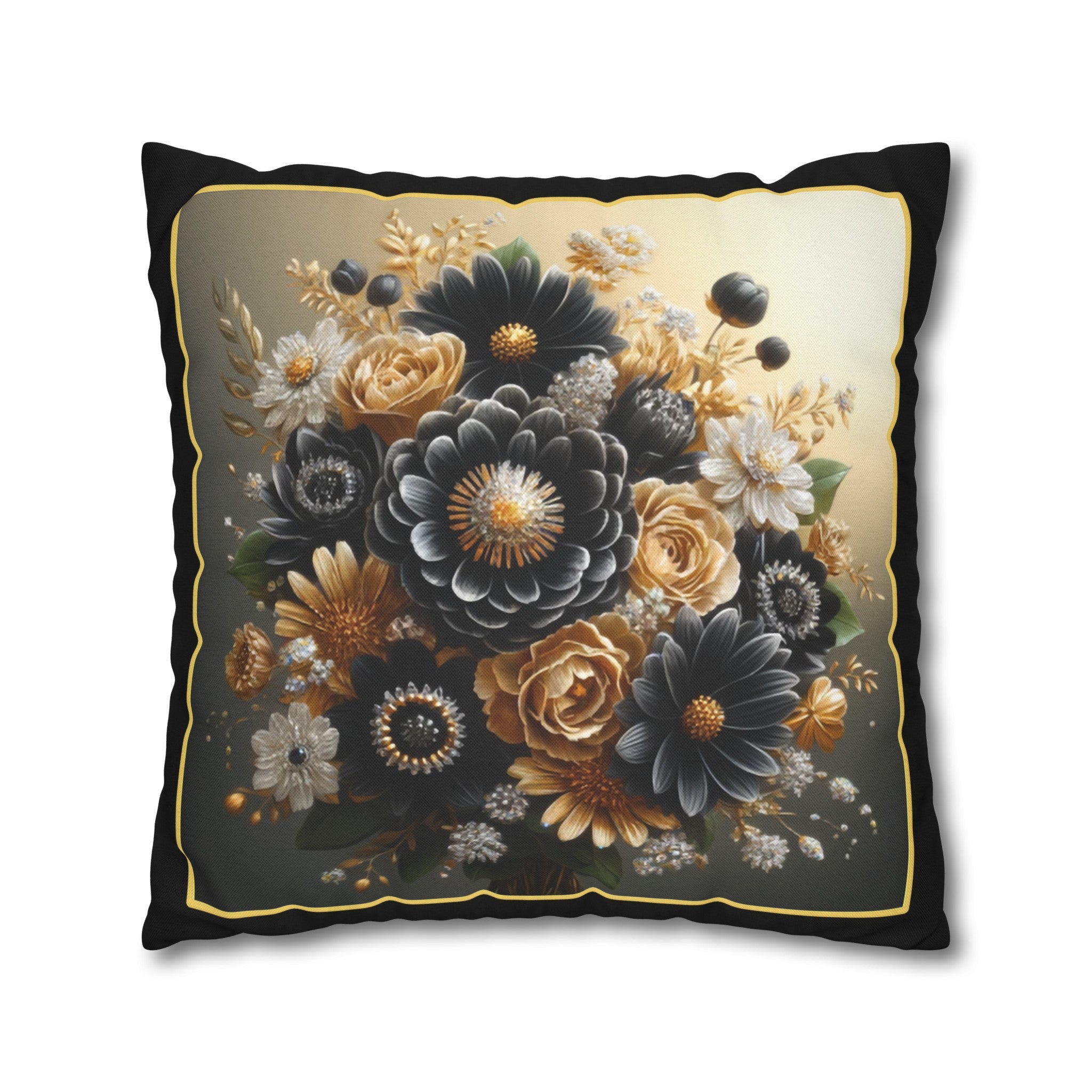 Black-Golden Bouquet (1) - Polyester Square Pillowcase